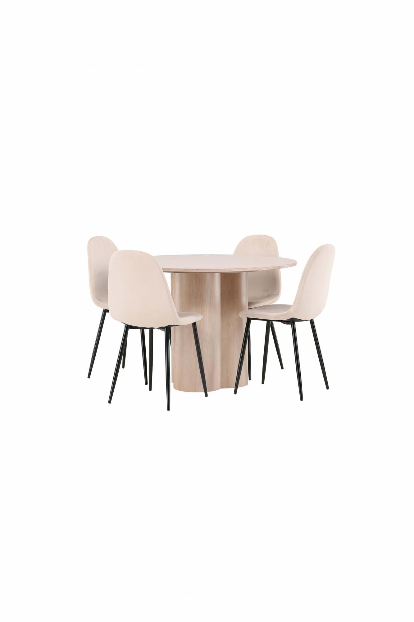 Elegantes Esszimmer Set Olivia mit runden Tisch und vier stilvollen Samt-Stühlen, ideal für gemütliche Esszimmer und gesellige Zusammenkünfte.