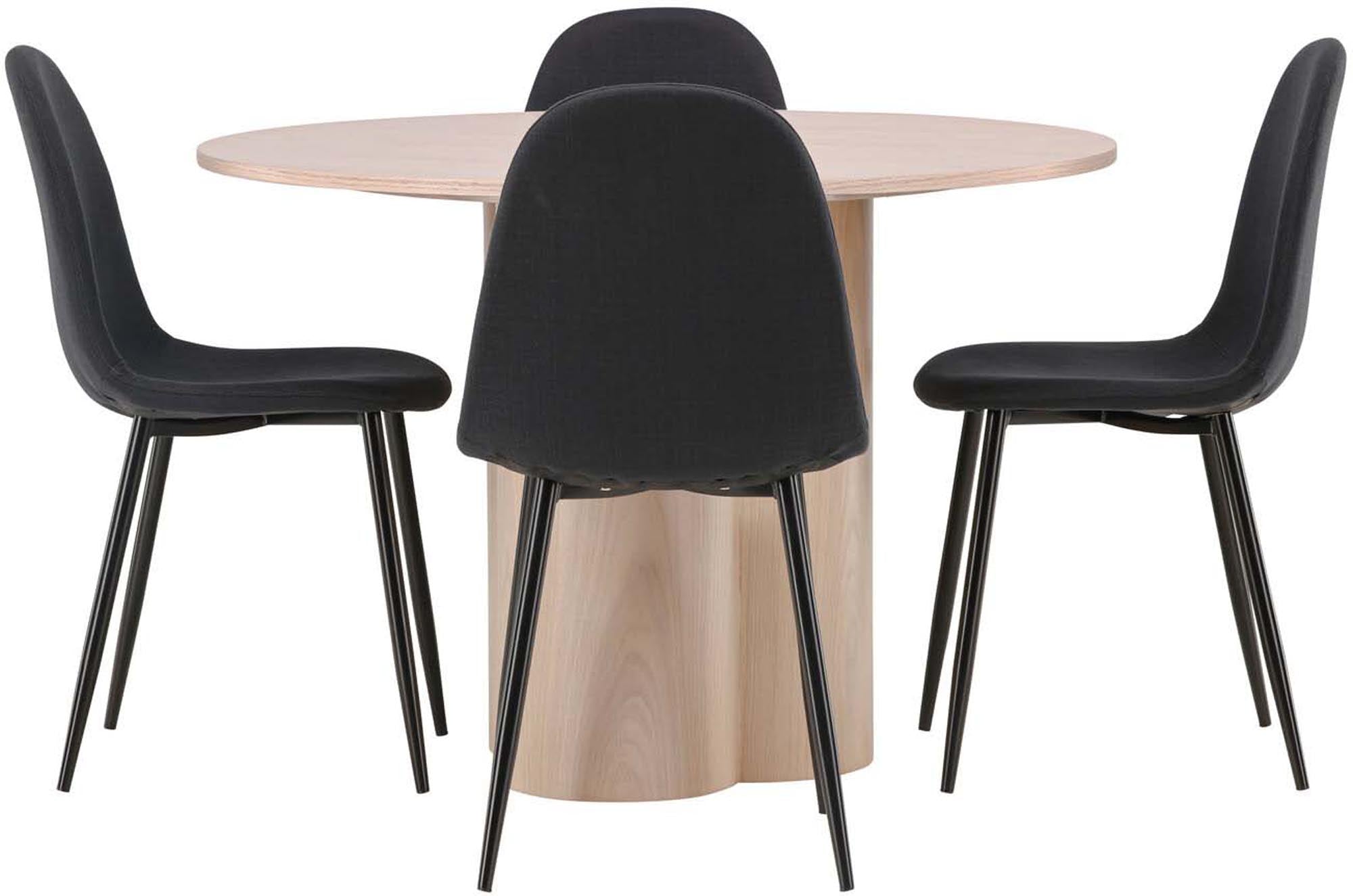 Elegantes Esszimmer Set Olivia mit rundem Tisch und vier stilvollen Samt-Stühlen, ideal für gemütliche Dinner und modernes Wohndesign.
