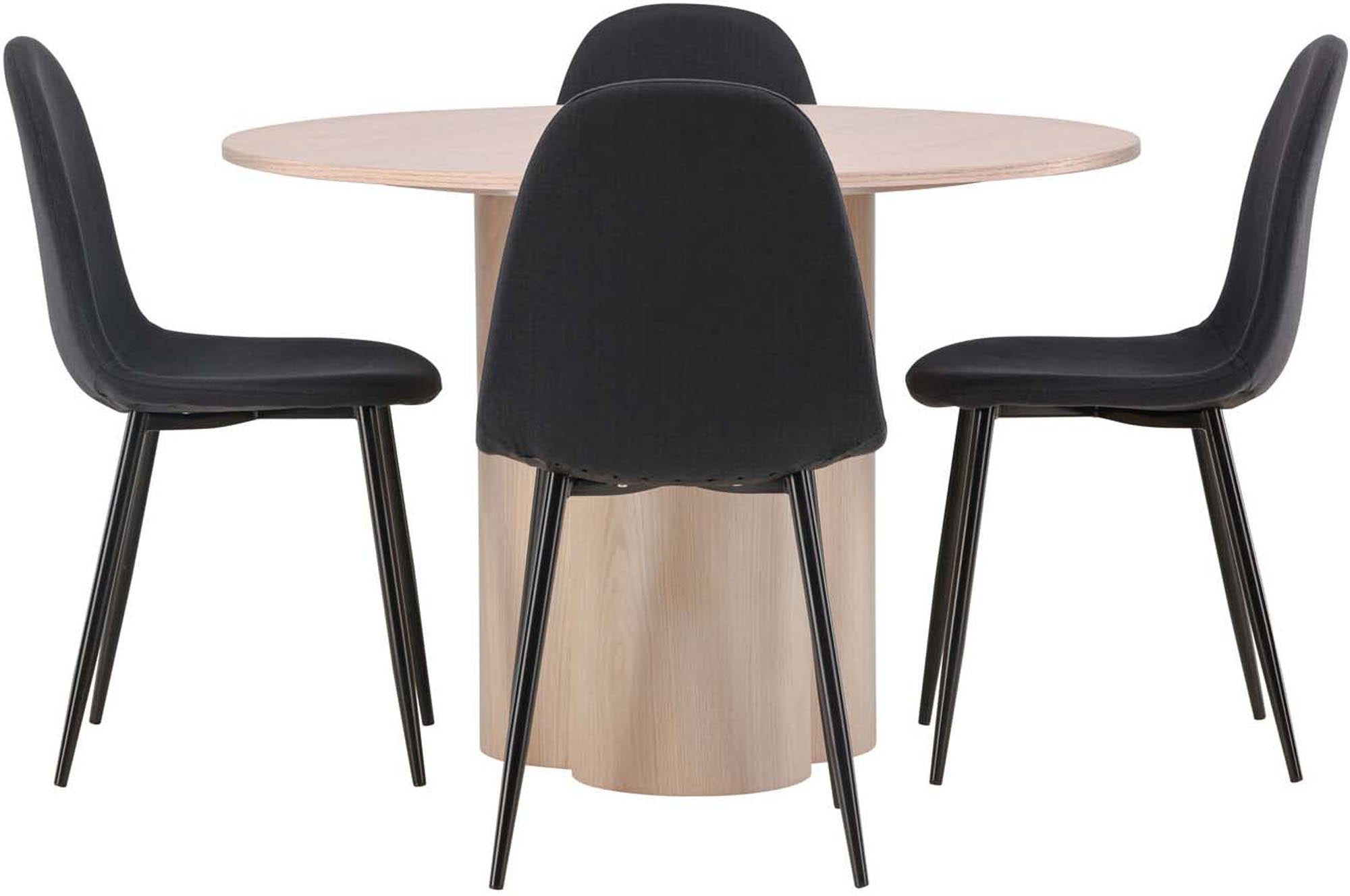 Modernes Esszimmer Set Olivia mit einem runden Tisch (⌀110cm) und vier geschmackvollen Stühlen, ideal für stilvolle Essbereiche.