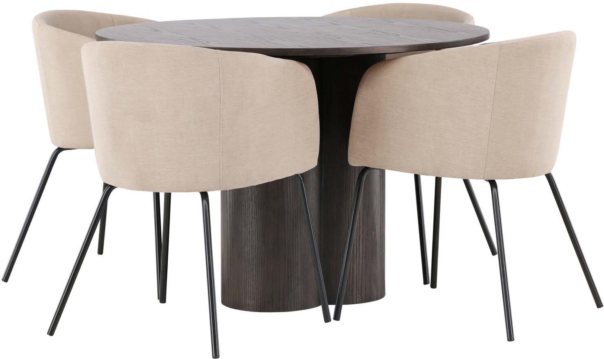 Elegantes Esszimmer Set Olivia mit runden Tisch (⌀110cm) und 4 stilvollen Berit Stühlen. Ideal für gemütliche Essenszeiten und modernes Design.