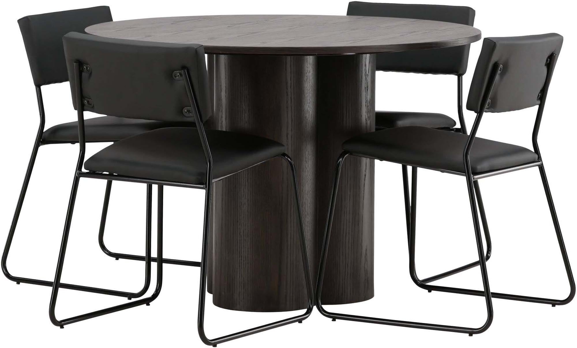 Modernes Esszimmer Set bestehend aus einem runden Kenth Tisch mit 110 cm Durchmesser und vier stilvollen Stühlen von Venture Home.