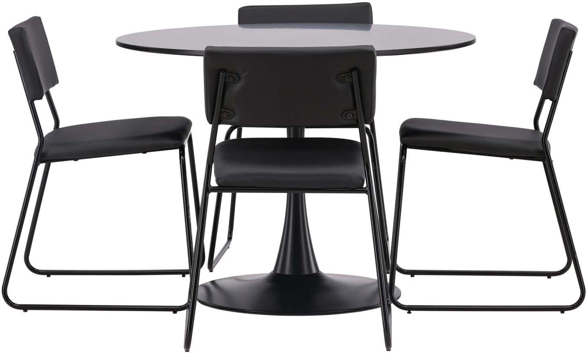 Elegantes Esszimmerset von Venture Home: Runder Tisch mit 100 cm Durchmesser und 4 stilvollen Kenth-Stühlen, perfekt für moderne Wohnräume.