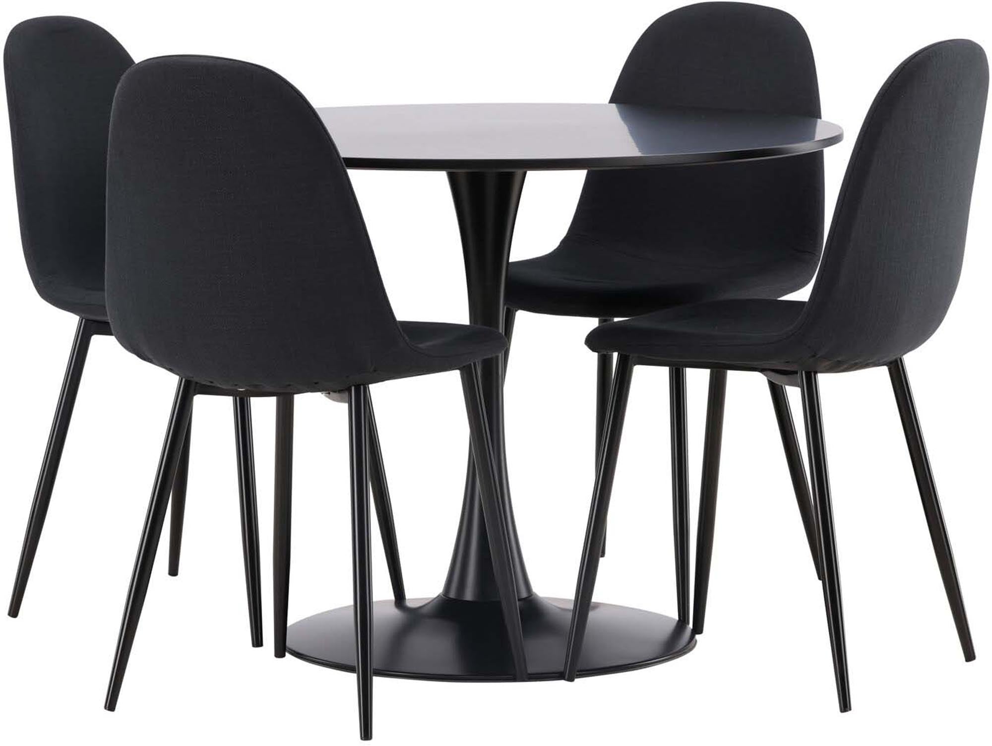 Modernes Esszimmerset Glade: Runder Tisch mit 100 cm Durchmesser und 4 stilvollen Stühlen, perfekt für gemütliche Essbereiche.
