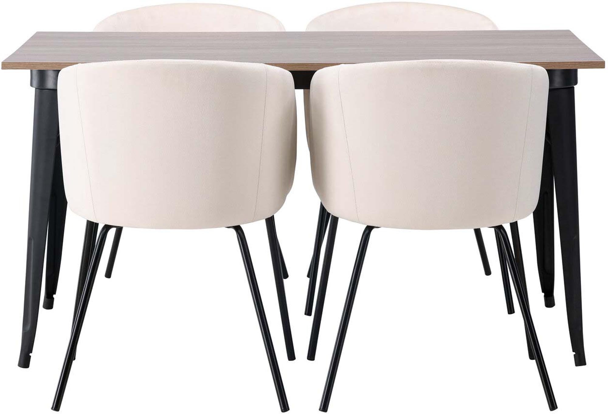 Elegantes Esszimmerset Tempe mit 140 cm Tisch und 4 Stühlen, ideal für stilvolle Essbereiche im skandinavischen Stil.