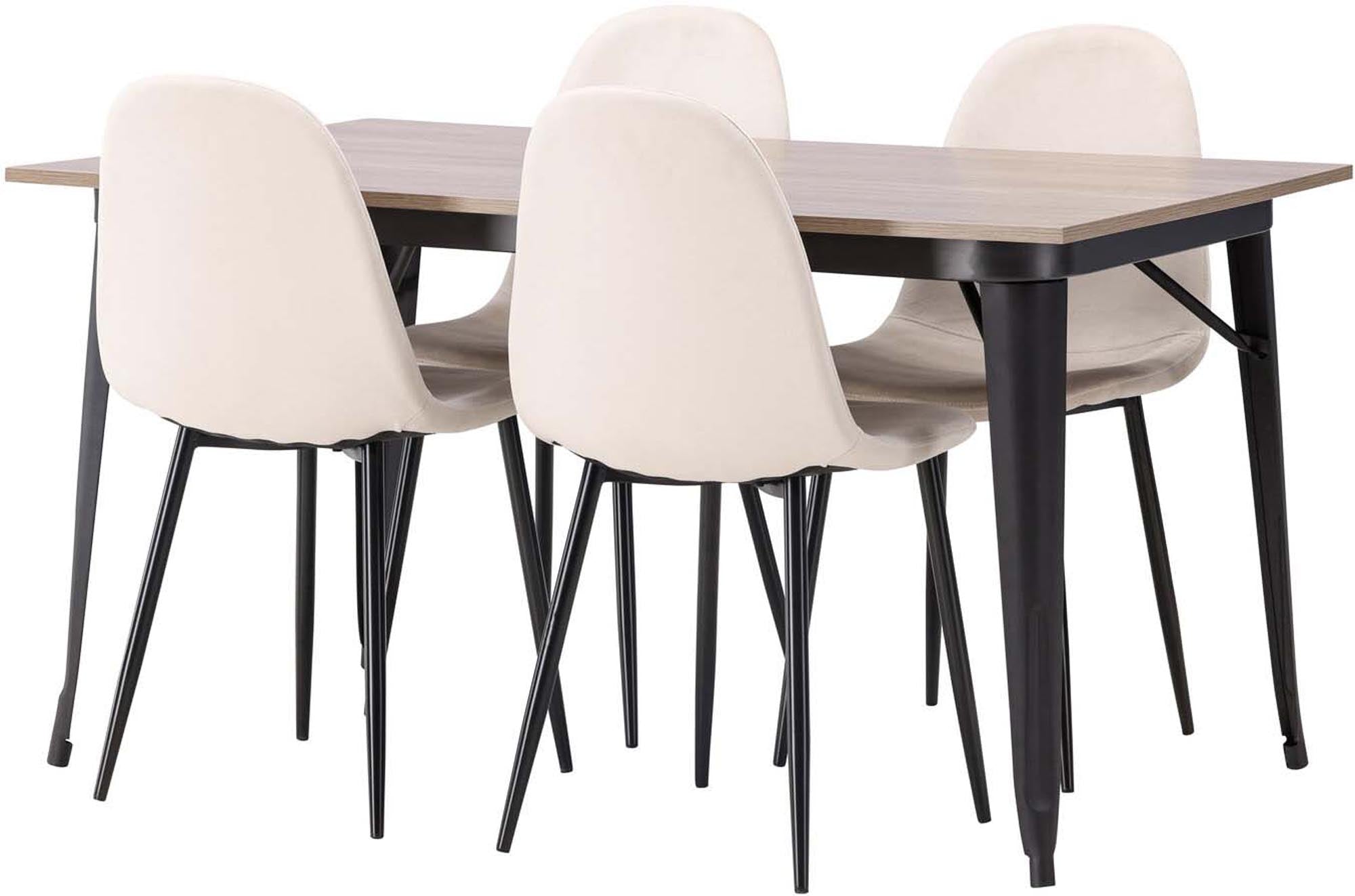Elegantes Esszimmerset Tempe mit einem 140 cm großen Polar Tisch und vier passenden Stühlen für ein modernes Ambiente.