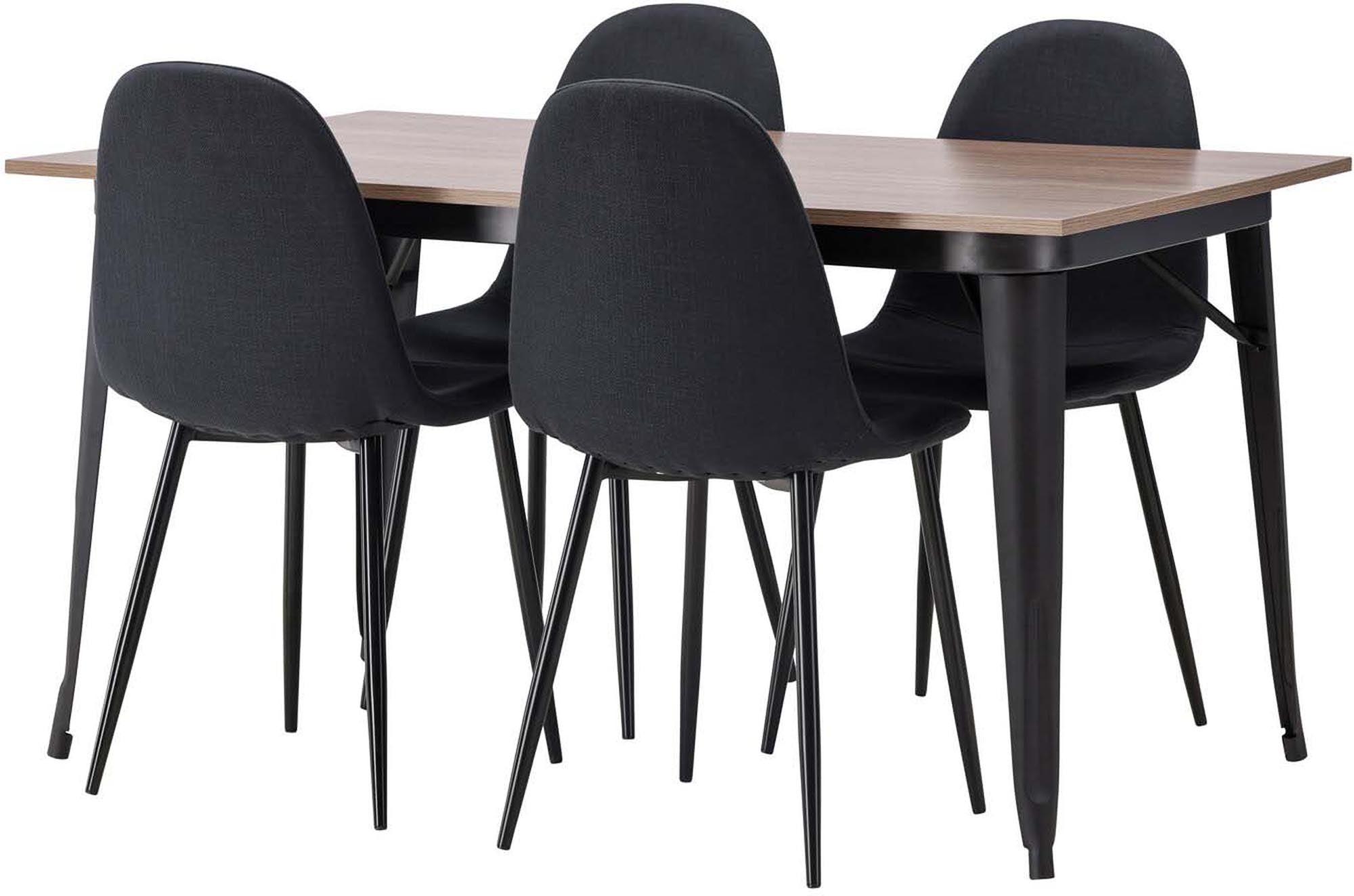 Modernes Esszimmerset mit einem 140 cm großen Tisch und vier stilvollen Stühlen, ideal für gemütliche Familienessen.
