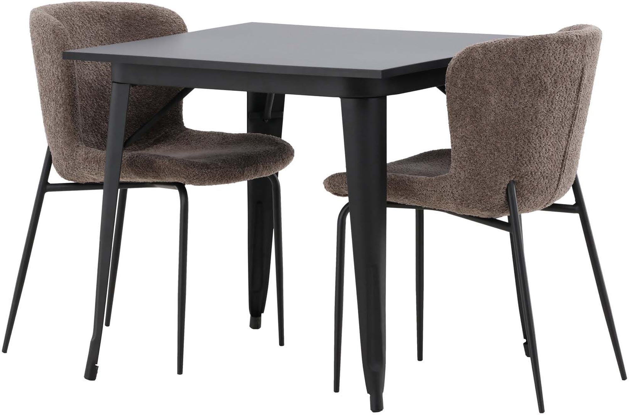 Modernes Esszimmerset Tempe mit zwei Modesto-Stühlen – ideal für gesellige Abende und stilvolle Mahlzeiten in jedem Zuhause.