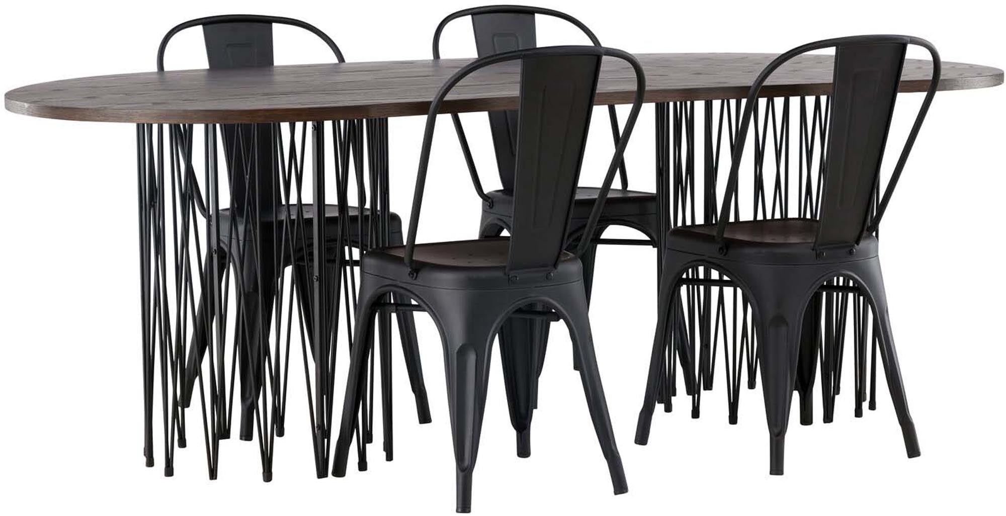 Elegantes Esszimmerset "Stone" mit 220 cm Tisch und 4 stilvollen Tempe-Stühlen, ideal für ein modernes Ambiente im Esszimmer.