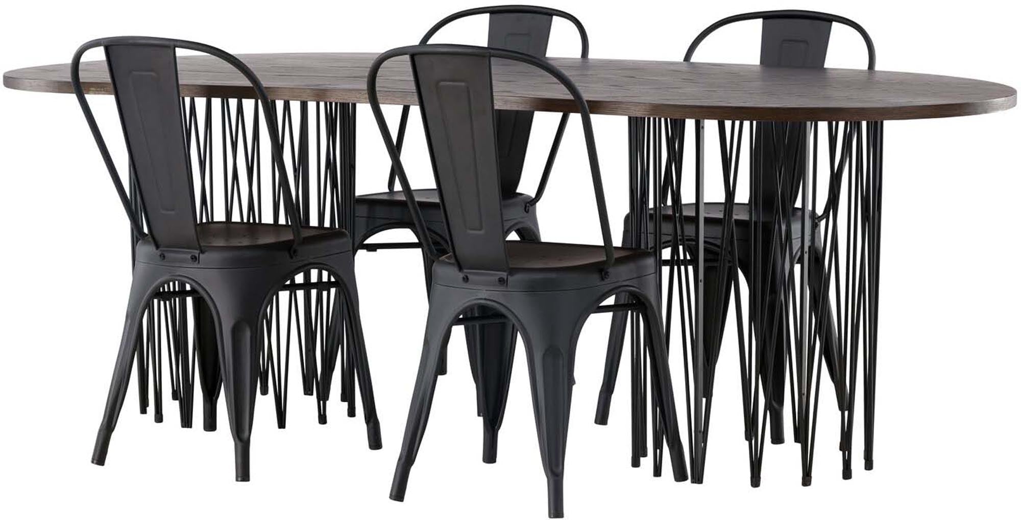 Stilvolles Esszimmerset aus Stein mit 4 Tempe-Stühlen, ideal für moderne Essbereiche. Robuste Materialien und ansprechendes Design.