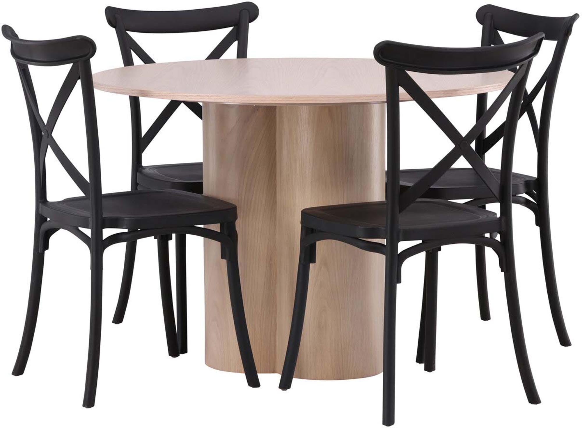 Elegantes Esszimmer Set Olivia mit rundem Crosett Tisch (⌀110cm) und vier stilvollen Stühlen für ein modernes Ambiente.