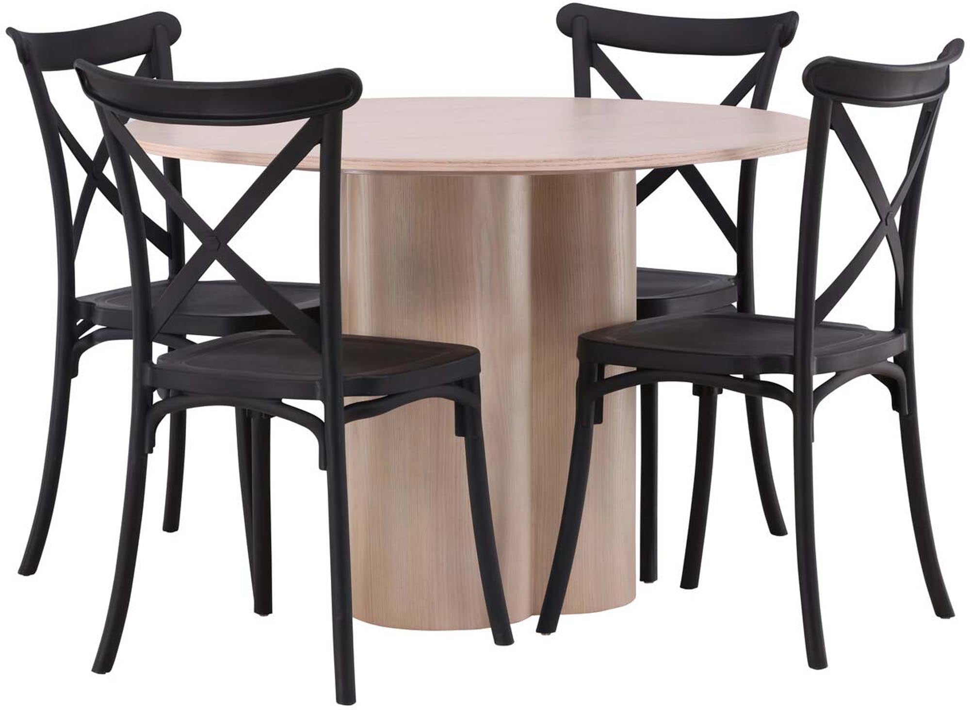 Elegantes Esszimmer Set Olivia mit rundem Crosett Tisch (⌀110cm) und vier modernen Stühlen für einladende Essbereiche.