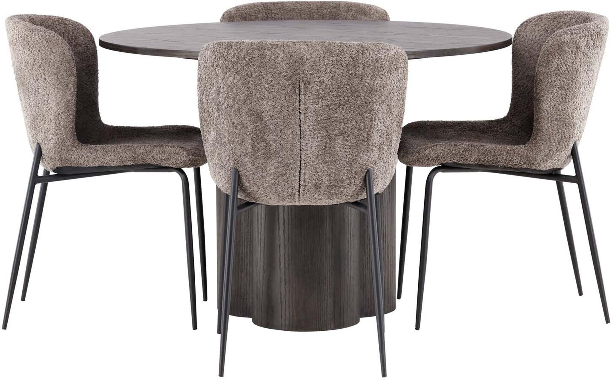 Stilvolles Esszimmer Set mit runden Modesto Tisch (110 cm) und vier harmonischen Stühlen, ideal für gesellige Runden und entspannte Essenszeiten.