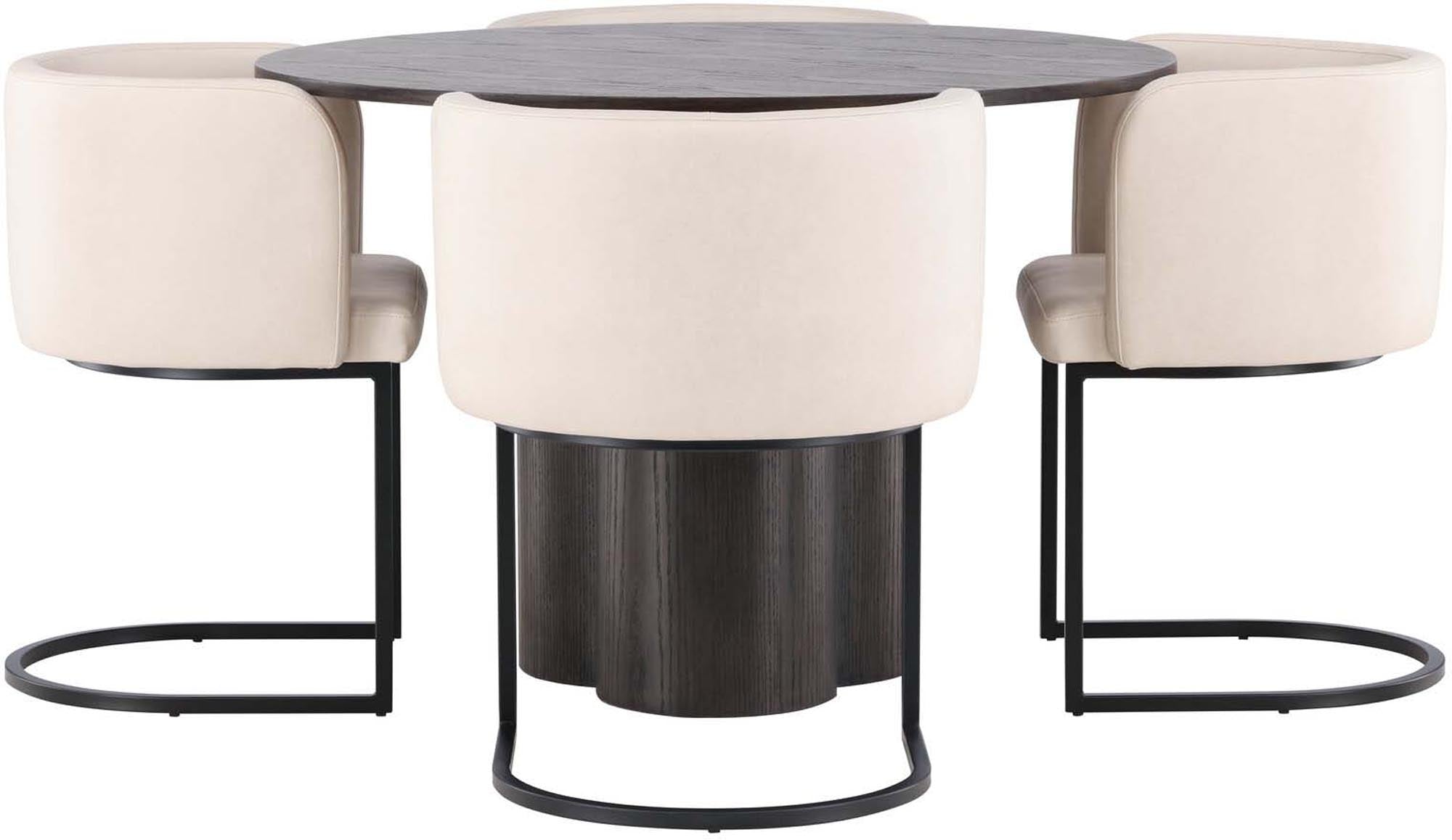 Elegantes Esszimmer Set Olivia mit runden Tisch (⌀110cm) und 4 komfortablen Stühlen, ideal für stilvolle Essbereiche und gesellige Runden.