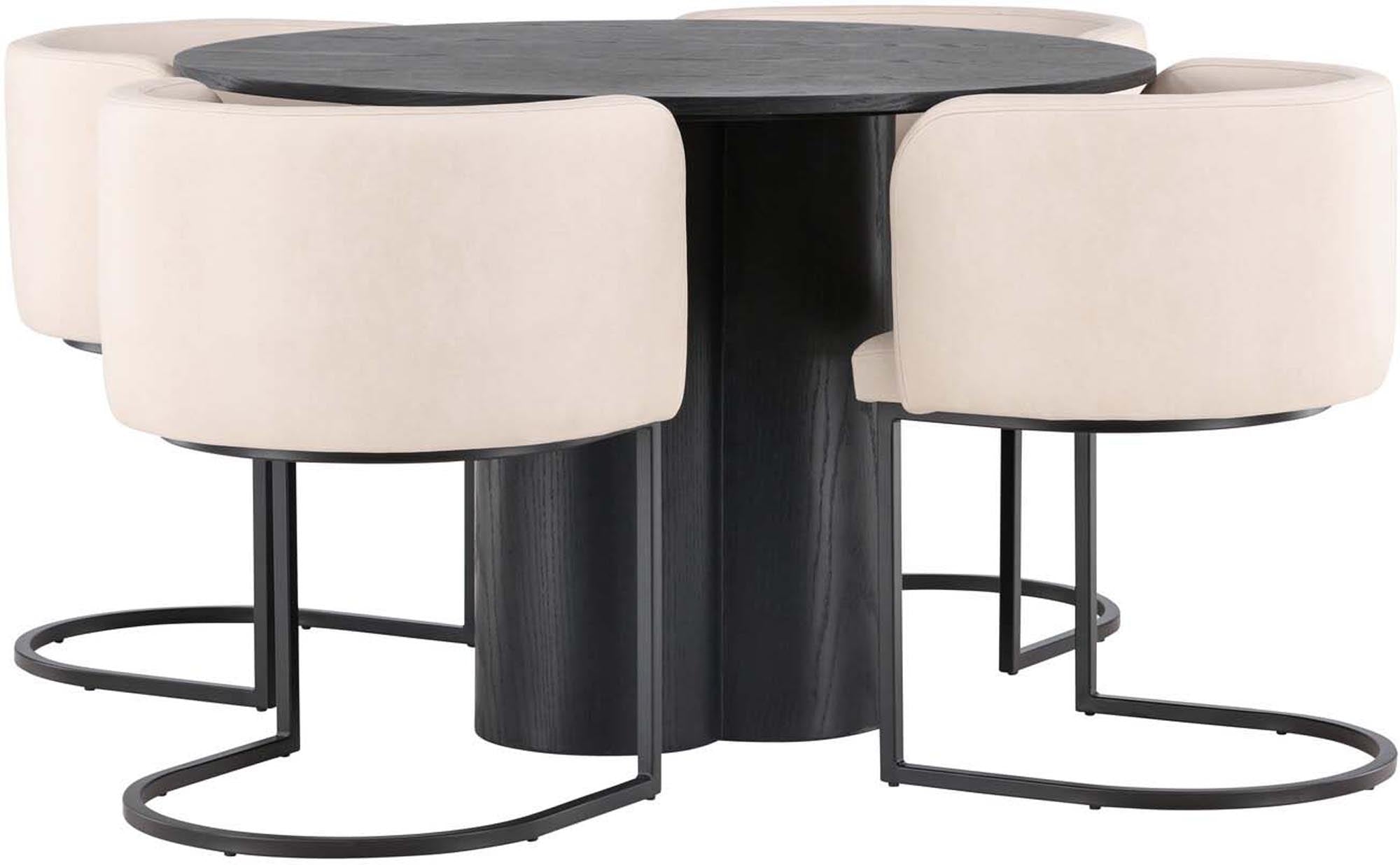 Elegantes Esszimmer Set "Olivia" mit runder Tischplatte (⌀110cm) und 4 passenden Stühlen, ideal für stilvolle Essbereiche von Venture Home.