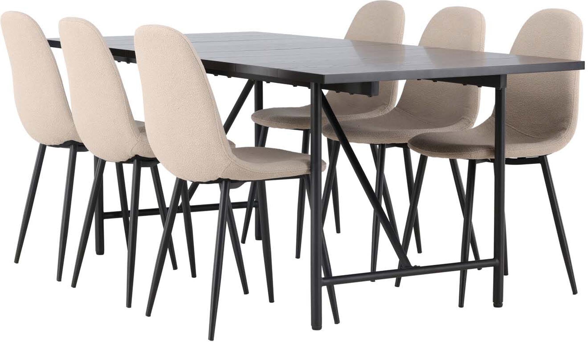 Modernes Esszimmerset Astrid mit 200 cm Tisch und 6 Stühlen, ideal für stilvolle Essbereiche und gesellige Runden.