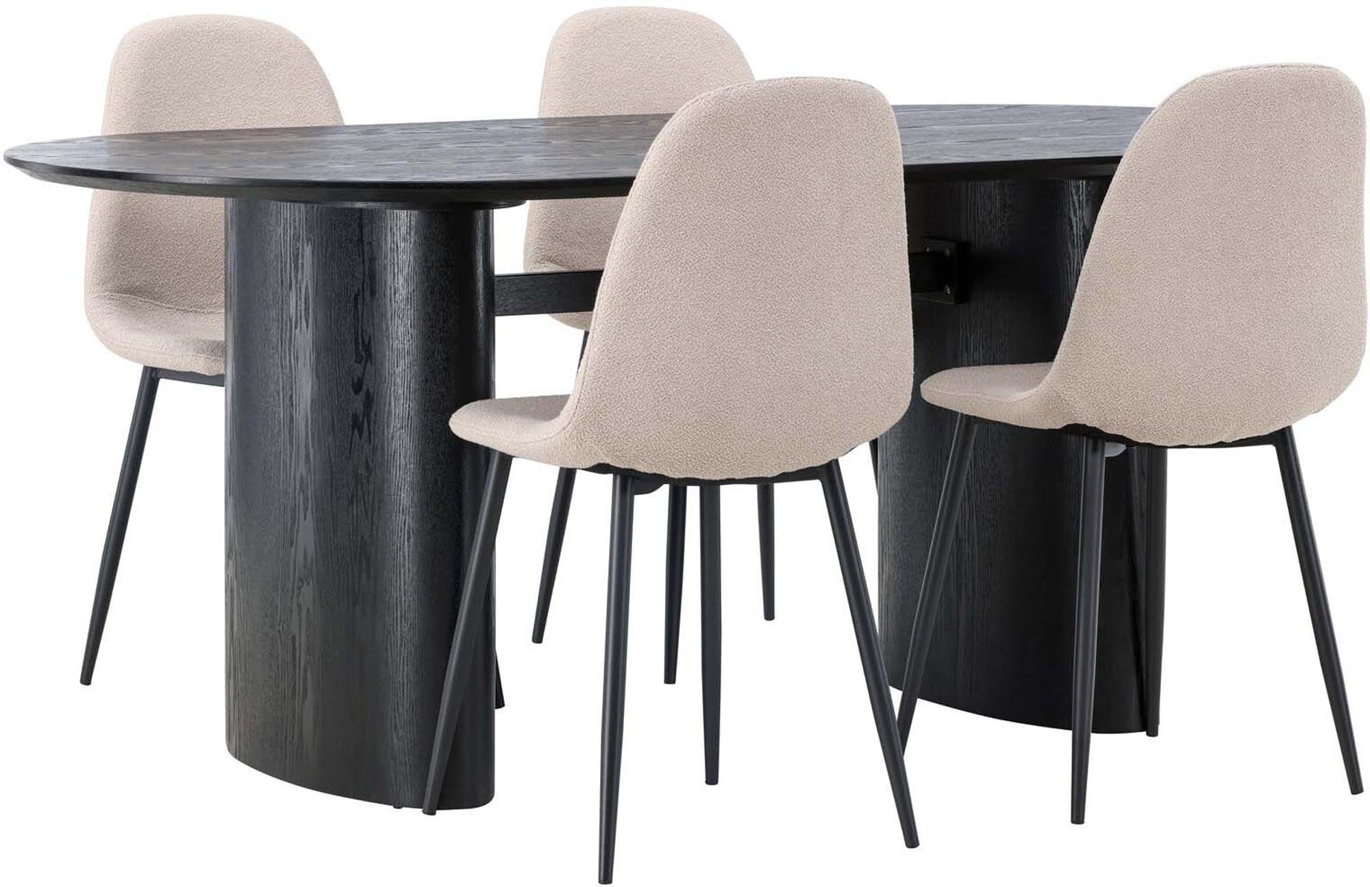 Elegantes Esszimmerset Isolde mit 180 cm Tisch und vier modernen Samt-Stühlen, perfekt für einladende Dinnerpartys und zeitgemäße Einrichtung.