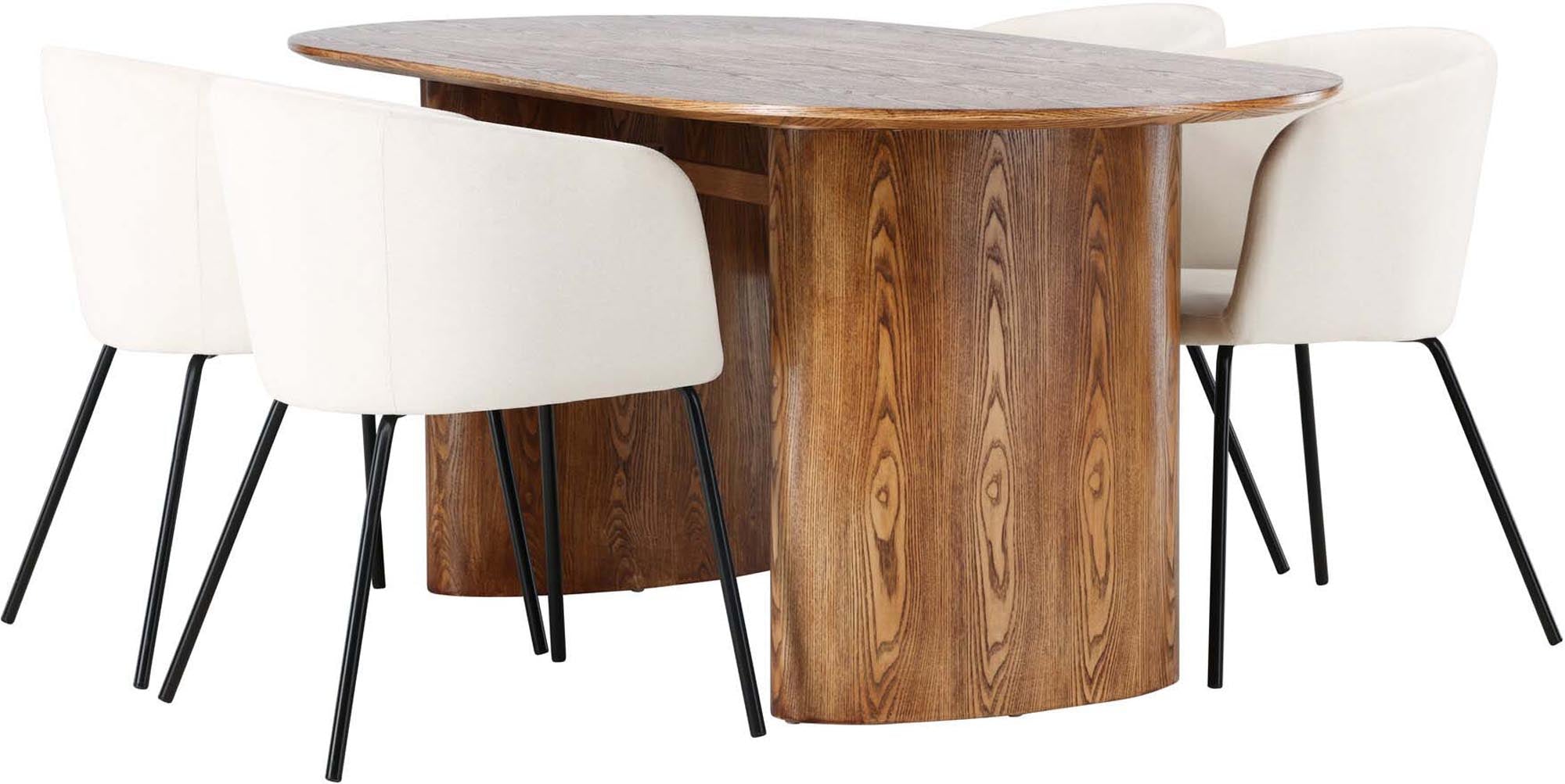 Modernes Esszimmerset Isolde mit 180 cm Tisch und 4 stilvollen Samt-Stühlen, perfekt für einladende Dinnerpartys und geschmackvolle Wohnräume.