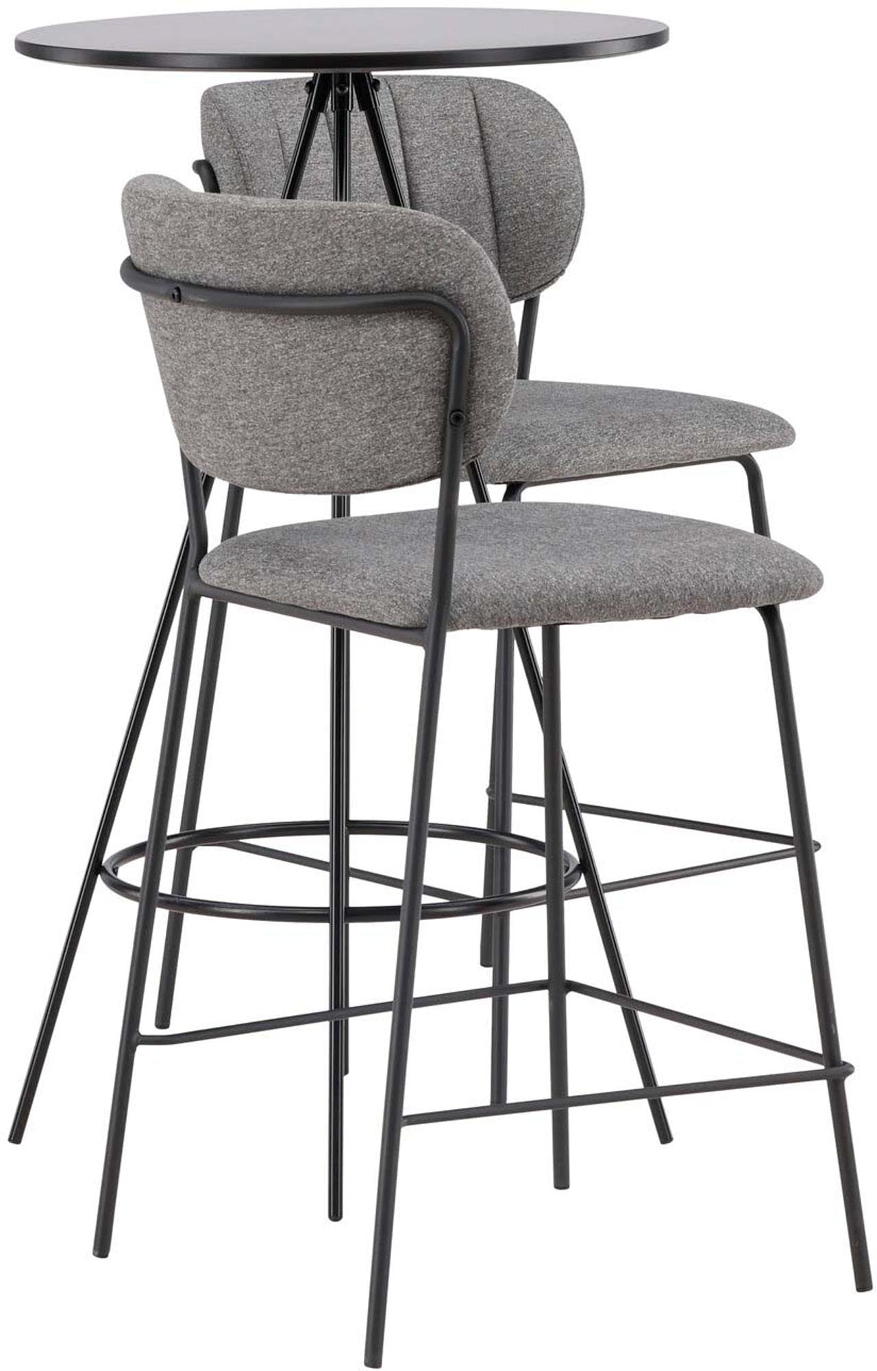Elegantes Barset Bistro + Bell von Venture Home: Runder Tisch mit zwei Hockern im modernen skandinavischen Stil, ideal für gemütliche Stunden im Freien.
