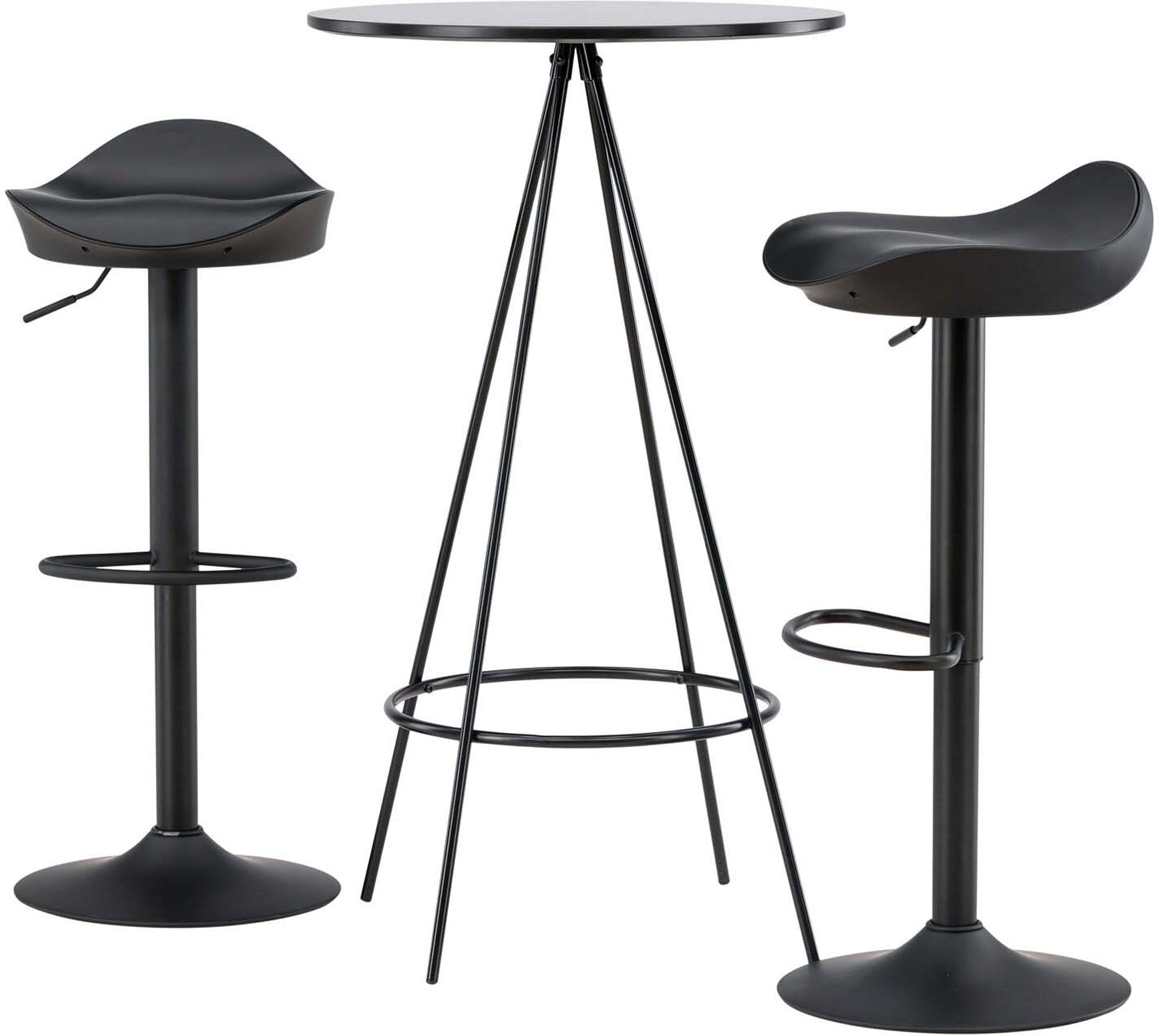 Stylisches Bistro-Set bestehend aus einem runden Tisch und zwei Adesto-Barhockern, ideal für gemütliche Abende im skandinavischen Design.