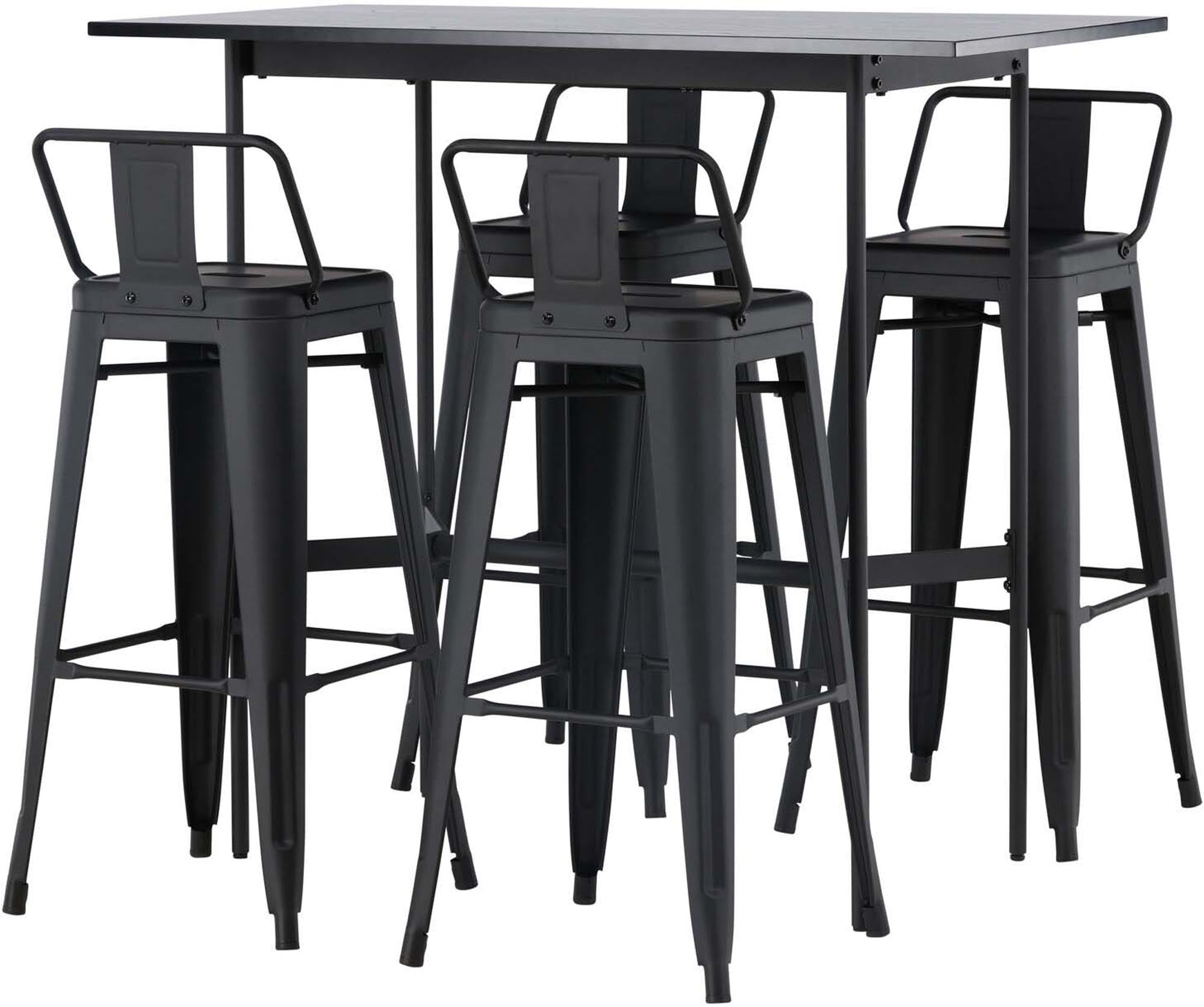 Stylisches Barset Rax + Tempe mit 120 cm Tisch und 4 Hockern, perfekt für gemütliche Zusammenkünfte und moderne Wohnräume.