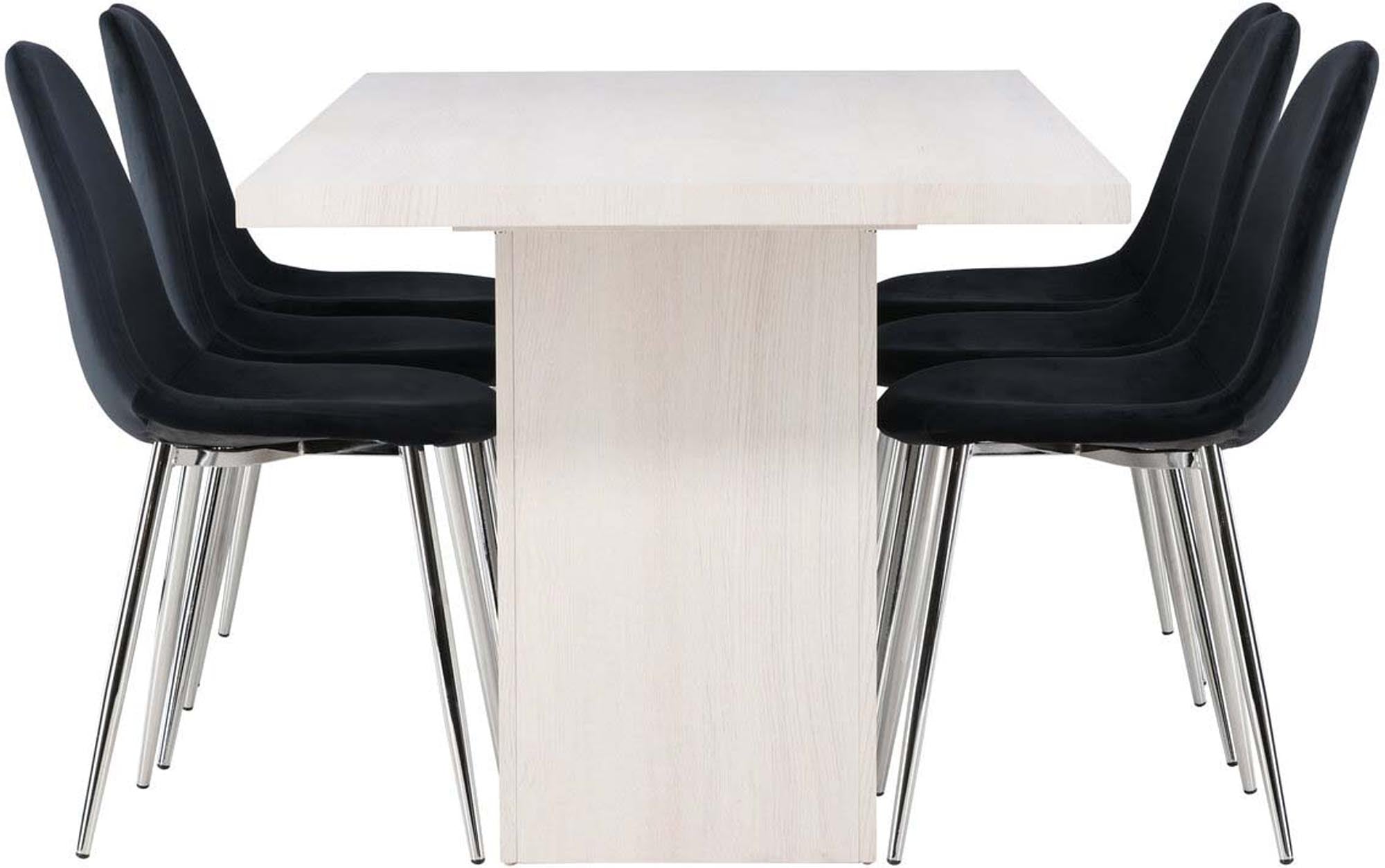 Elegantes Esszimmerset bestehend aus einem 200 cm langen Tisch und 6 komfortablen Polar-Stühlen, ideal für stilvolle Essbereiche.