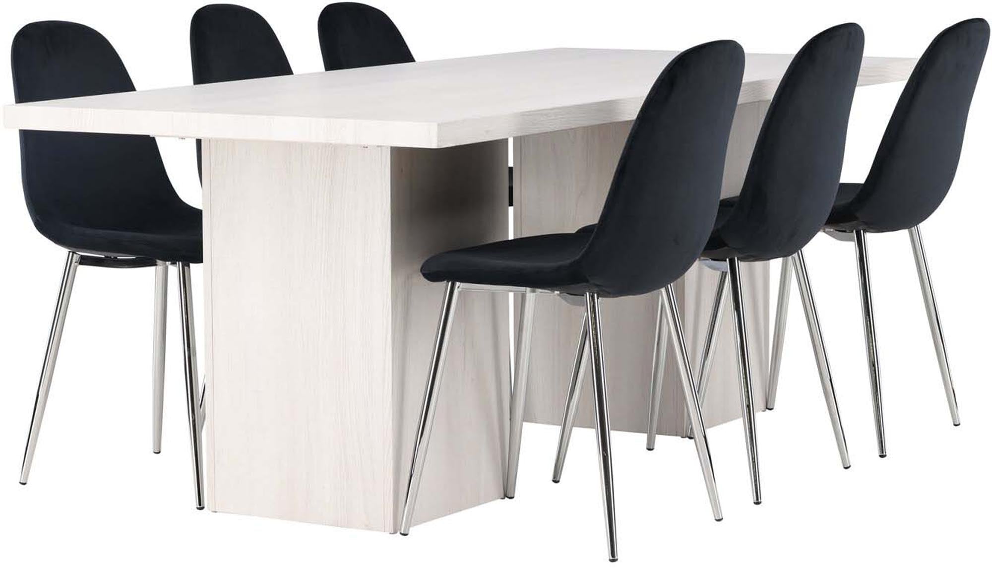 Elegantes Esszimmerset mit einem 200 cm langen Tisch und 6 stilvollen Polar-Stühlen, ideal für gemütliche Familienessen und festliche Anlässe.