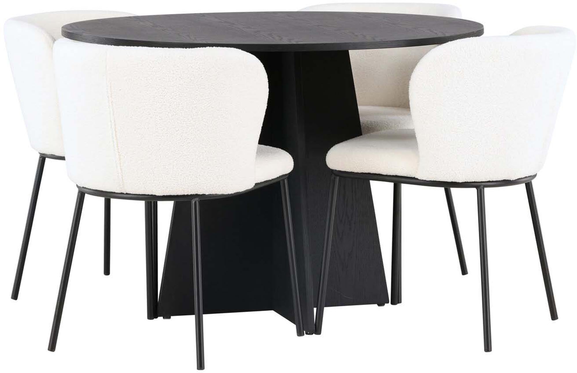 Elegantes Esszimmerset mit Bootcut-Tisch (110 cm) und 4 Edina-Stühlen. Ideal für stilvolle Dinnerpartys und gemütliche Zusammenkünfte.