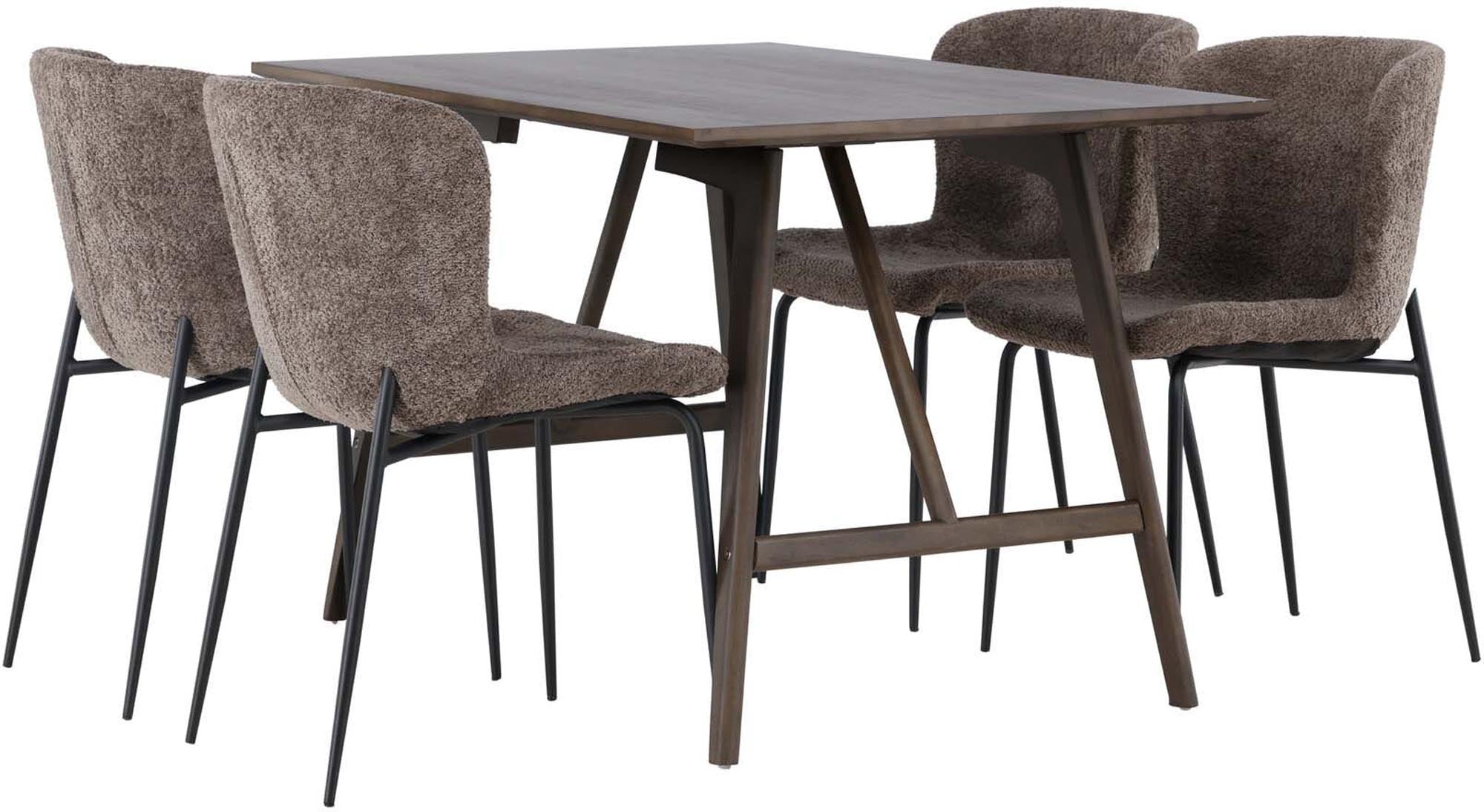 Elegantes Esszimmerset aus Kaseindon mit einem 120 cm langen Tisch und vier modernen Modesto Stühlen für ein zeitgemäßes Ambiente.