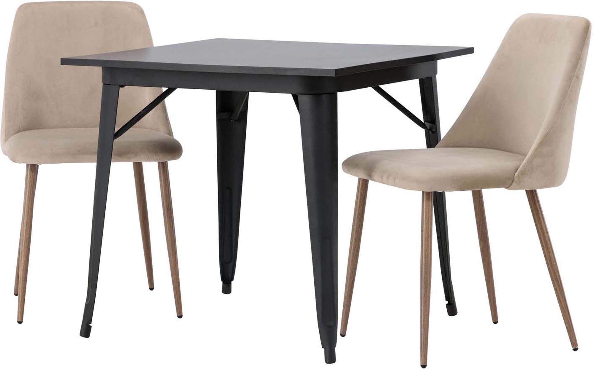 Elegantes Esszimmerset Tempe mit 80 cm Tisch und zwei Stühlen, ideal für stilvolle Essbereiche und gesellige Abende.