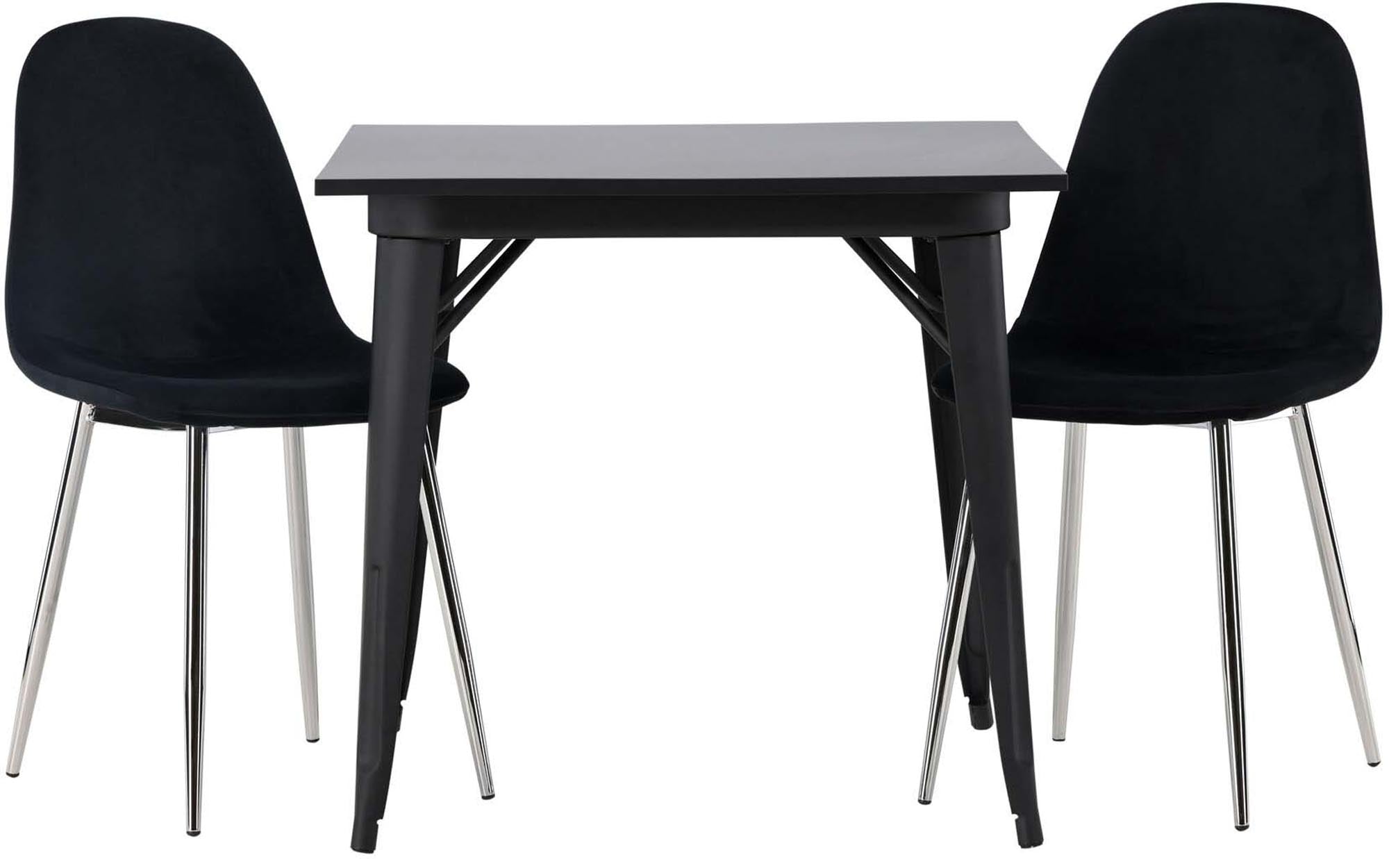 Modernes Esszimmerset Tempe mit 80 cm Tisch und zwei eleganten Polar-Stühlen, ideal für stilvolle Essbereiche und gesellige Runden.