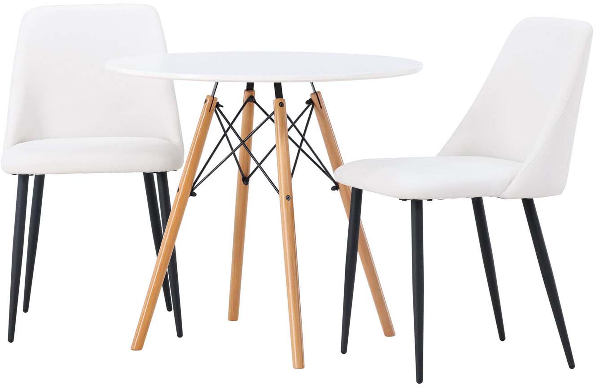 Elegantes Danburi Esszimmerset mit einem runden Tisch und zwei passenden Stühlen, ideal für moderne Essbereiche.