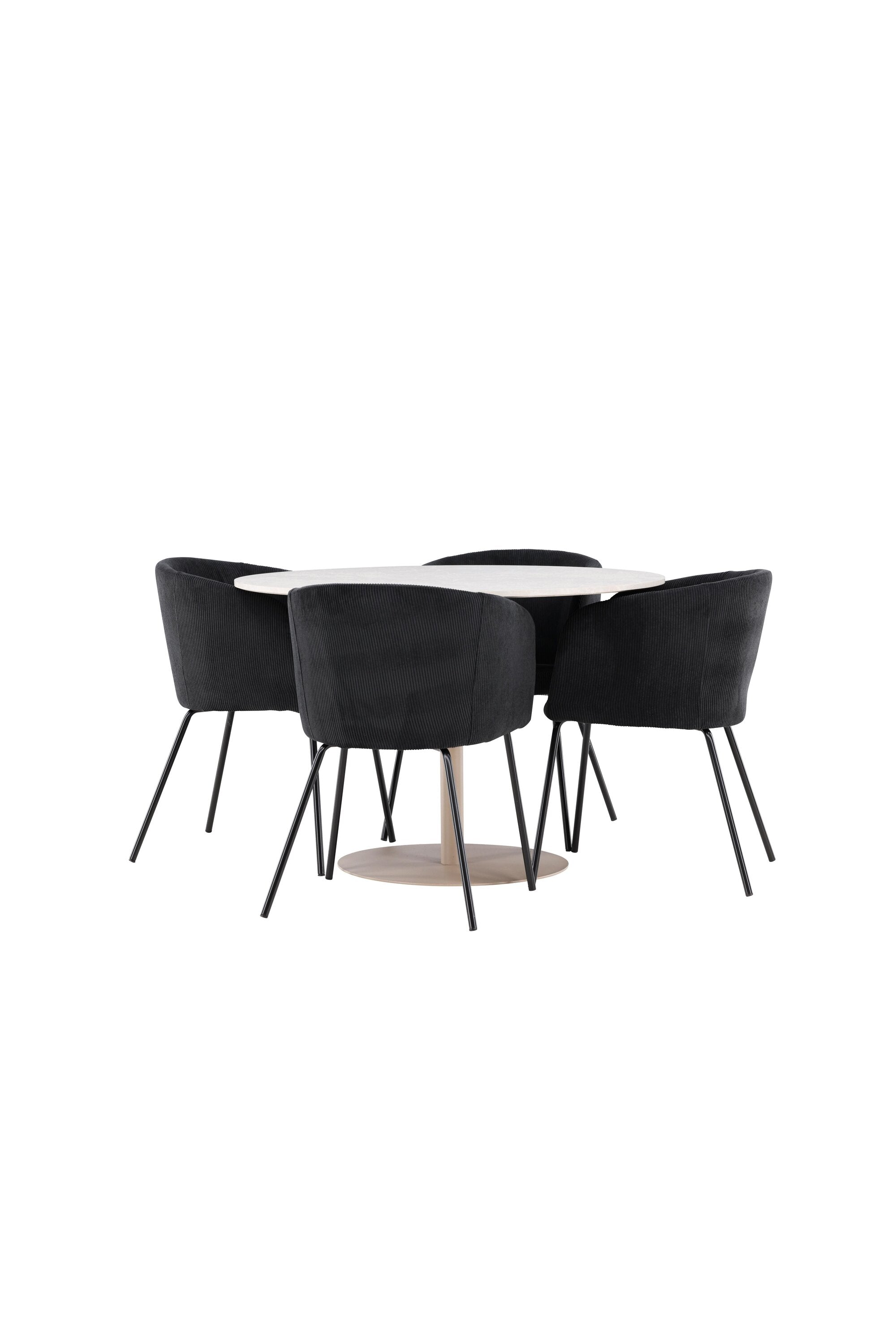 Elegantes Esstischset bestehend aus dem Lycke Esstisch und den Berit Esszimmerstühlen von Venture Home, perfekt für stilvolle Essbereiche.