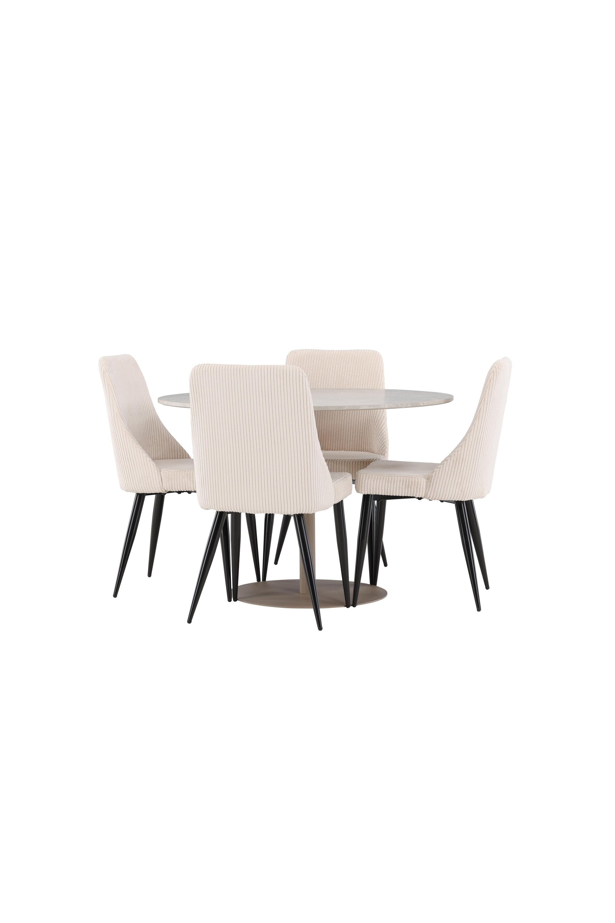 Elegantes Esstischset bestehend aus dem Lycke Esstisch und stilvollen Leone Stühlen, ideal für gemütliche Mahlzeiten und gesellige Runden.