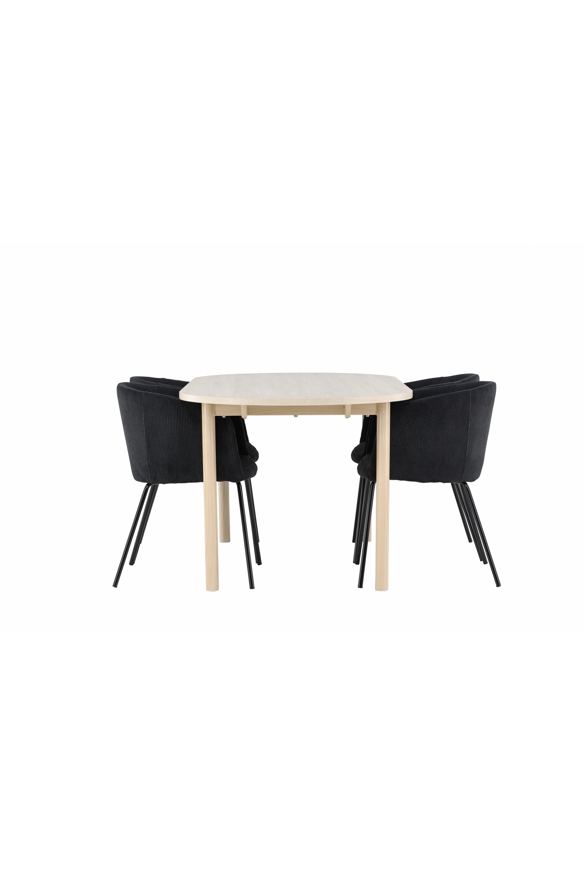 Elegantes Esstischset bestehend aus dem Andy Esstisch und den Berit Esszimmerstühlen von Venture Home, ideal für moderne Wohnräume.