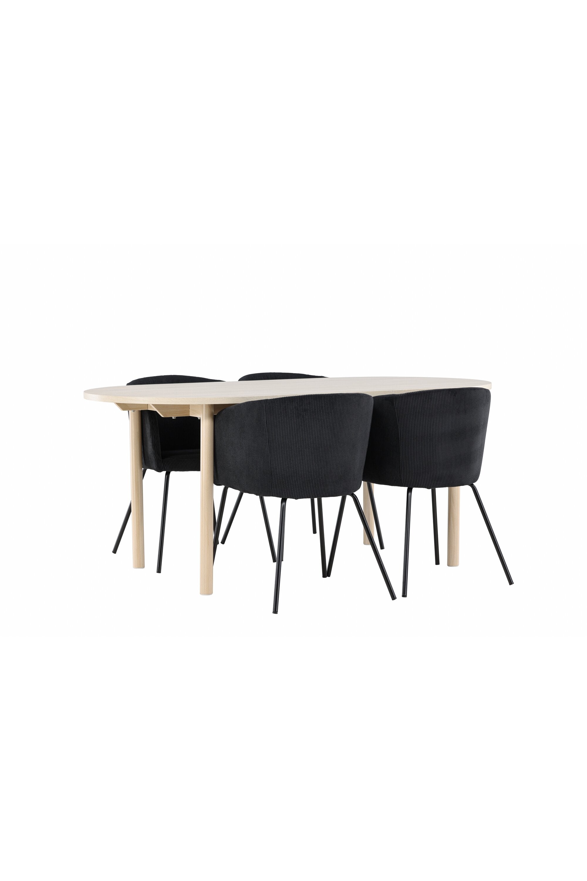 Elegantes Esstischset bestehend aus dem Andy Esstisch und den Berit Esszimmerstühlen von Venture Home, ideal für moderne Wohnräume.