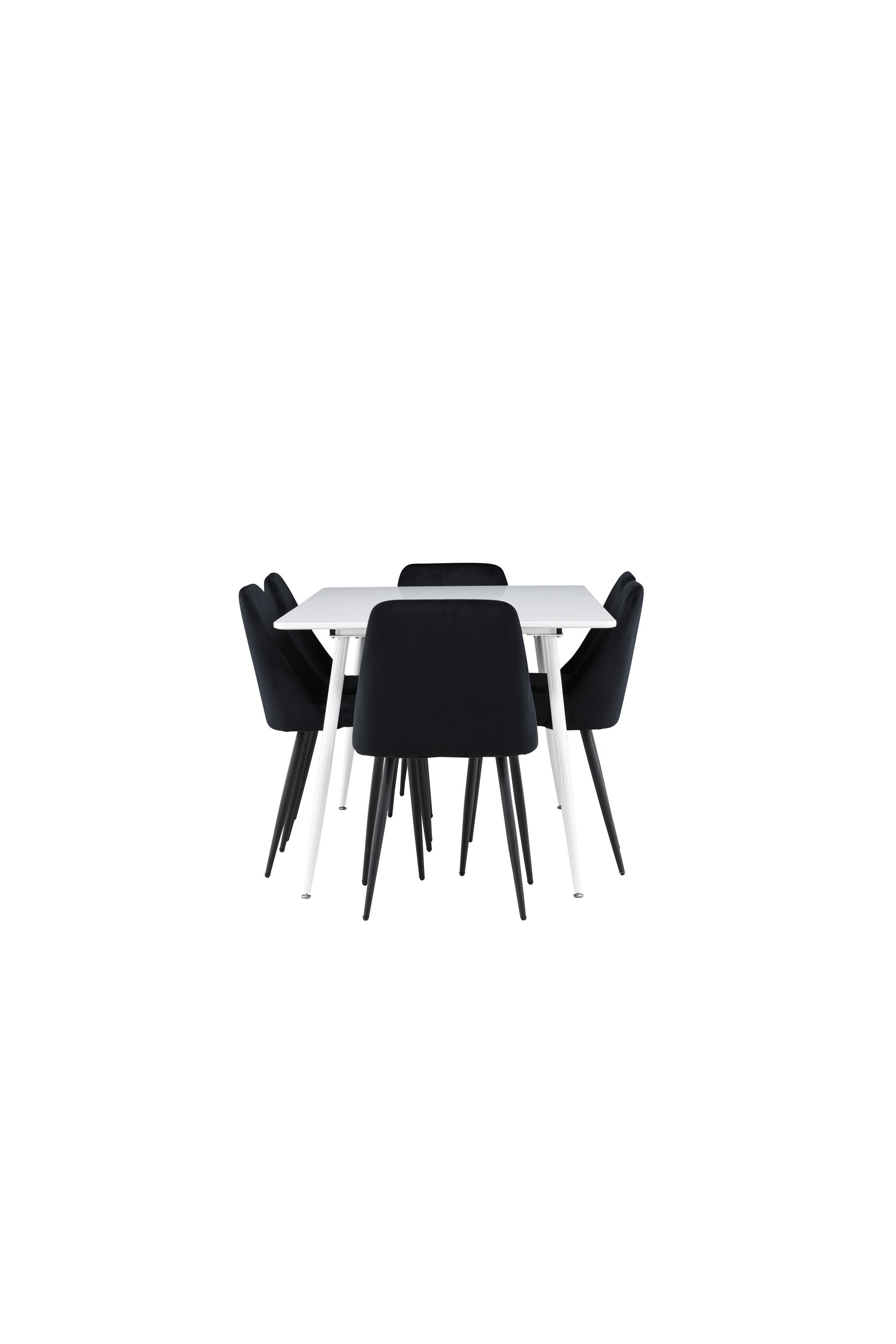 Elegantes Esstischset bestehend aus dem Silar Esstisch und den Night Esszimmerstühlen von Venture Home, ideal für moderne Wohnräume.