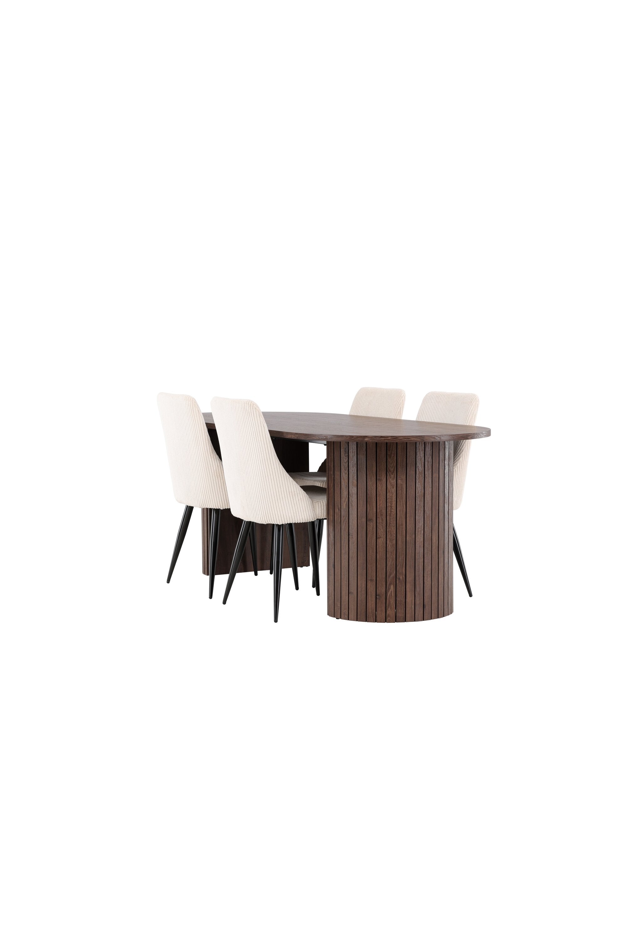 Stilvolles Esstischset mit dem Härön Esstisch und Leone Stühlen, perfekt für moderne Esszimmer und gesellige Abende.