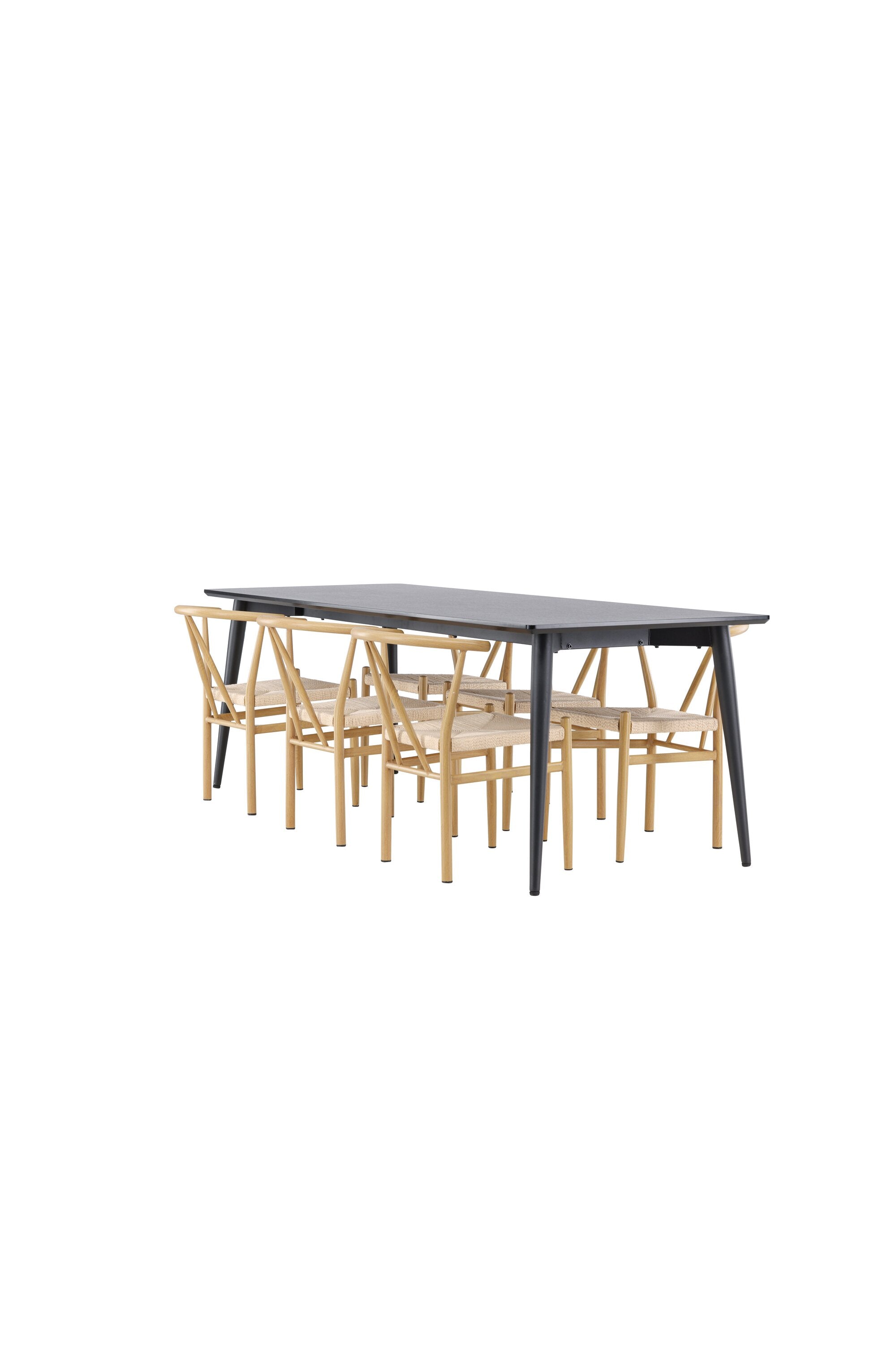 Stilvolles Esstischset mit dem modernen Ellis Esstisch und dem bequemen Alfons Esszimmerstuhl, perfekt für gemütliche Esszimmer.