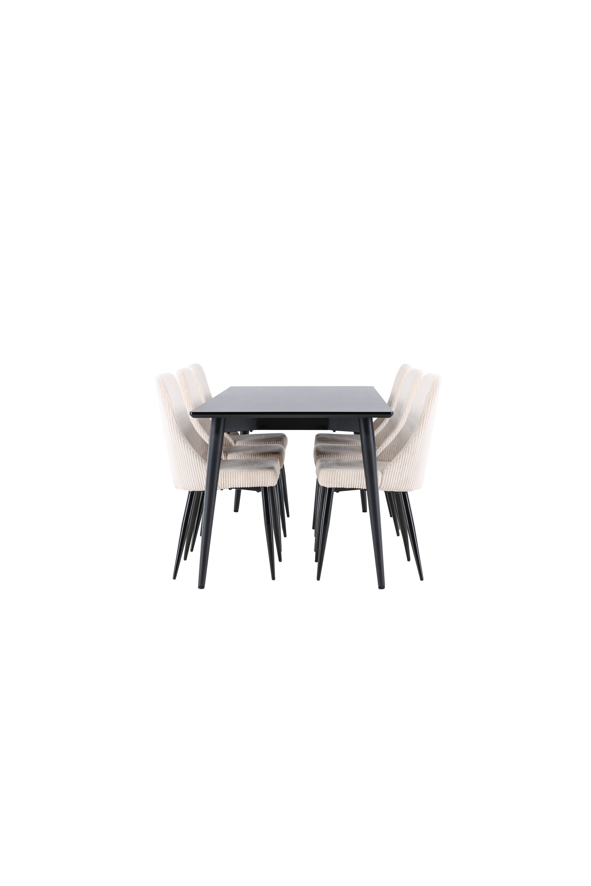 Stylisches Esstischset bestehend aus dem eleganten Ellis Tisch und den komfortablen Leone Stühlen von Venture Home, perfekt für jedes Esszimmer.