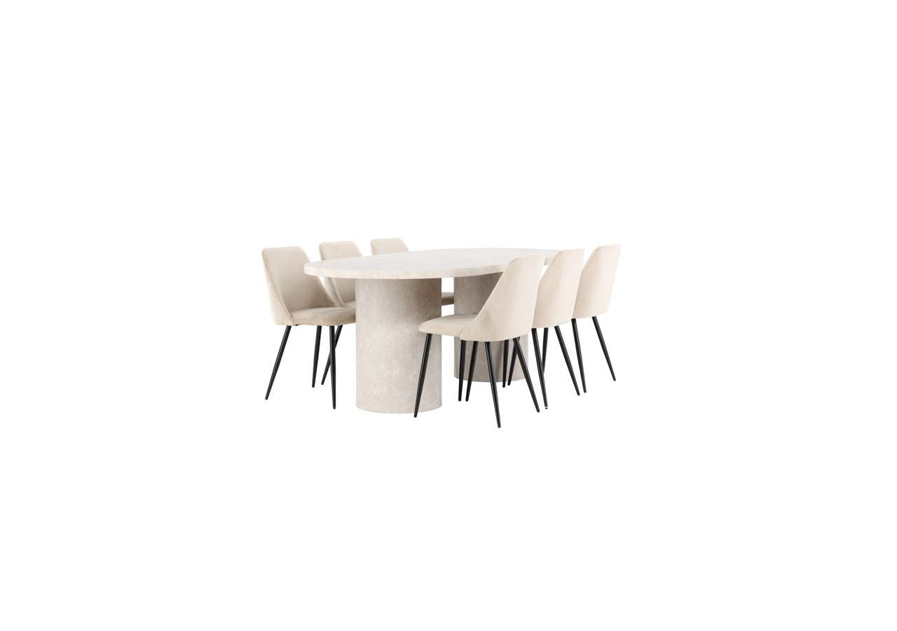 Elegantes Esszimmerset bestehend aus dem Esstisch Narvik und einem passenden Nachtstuhl von Venture Home, perfekt für moderne Wohnräume.