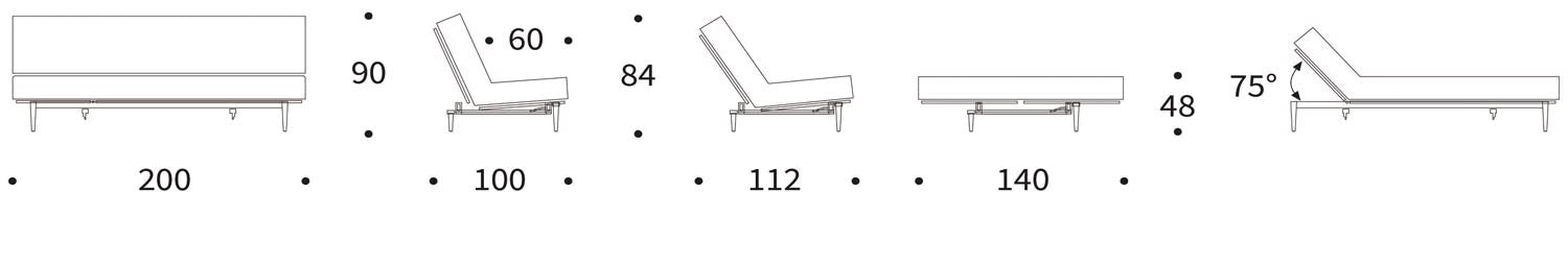 Modernes Bettsofa Colpus 140 in schwarzer Eiche, ausgestattet mit einem komfortablen Soft Spring Bezug für stilvolle Entspannung.