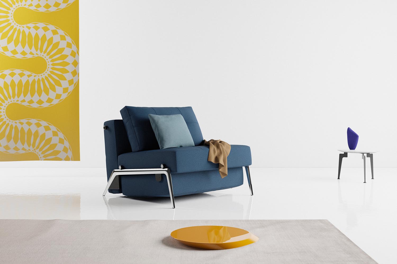 Stylischer Cubed Sessel 90 von Innovation Living, ideal für kleine Räume, kombiniert modernes Design mit praktischer Schlaf- und Stauraumfunktion.