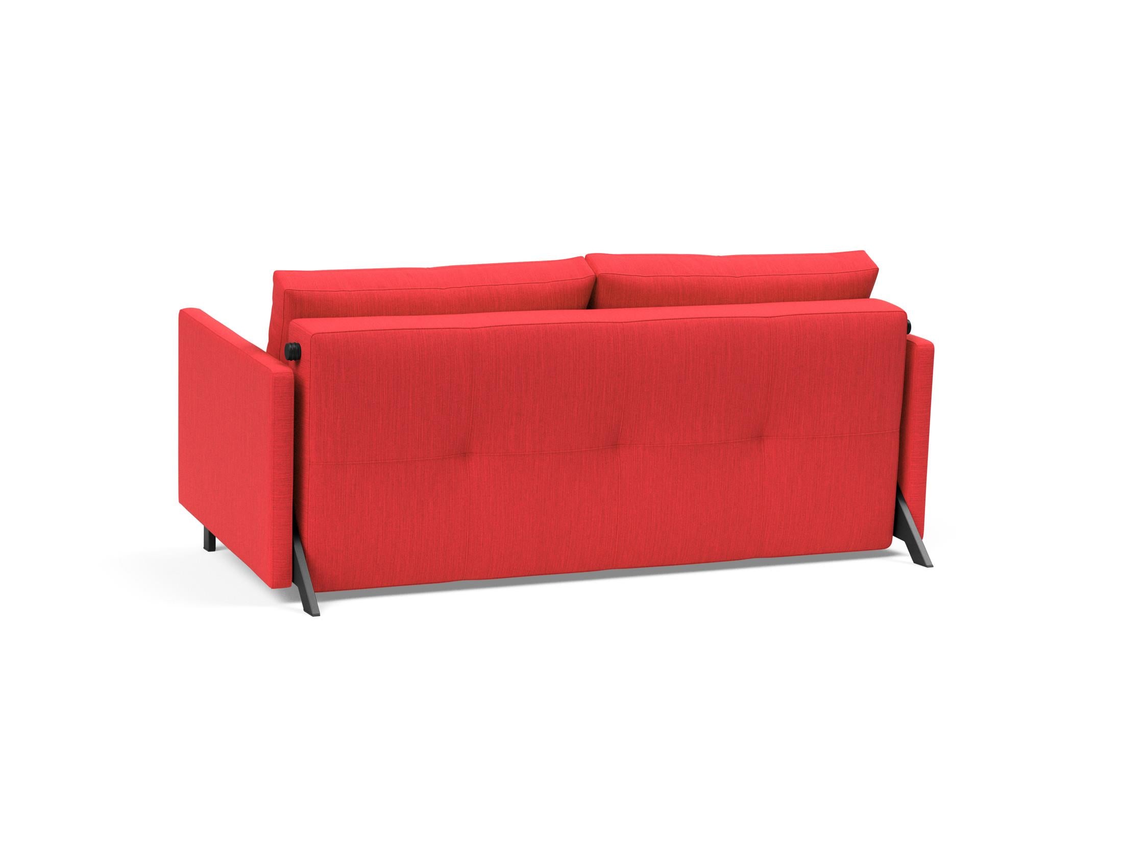 Stylisches Cubed Klappsofa 160 in strahlendem Rot, perfekt für flexible Wohnkonzepte und gemütliche Entspannung mit Armlehnen.