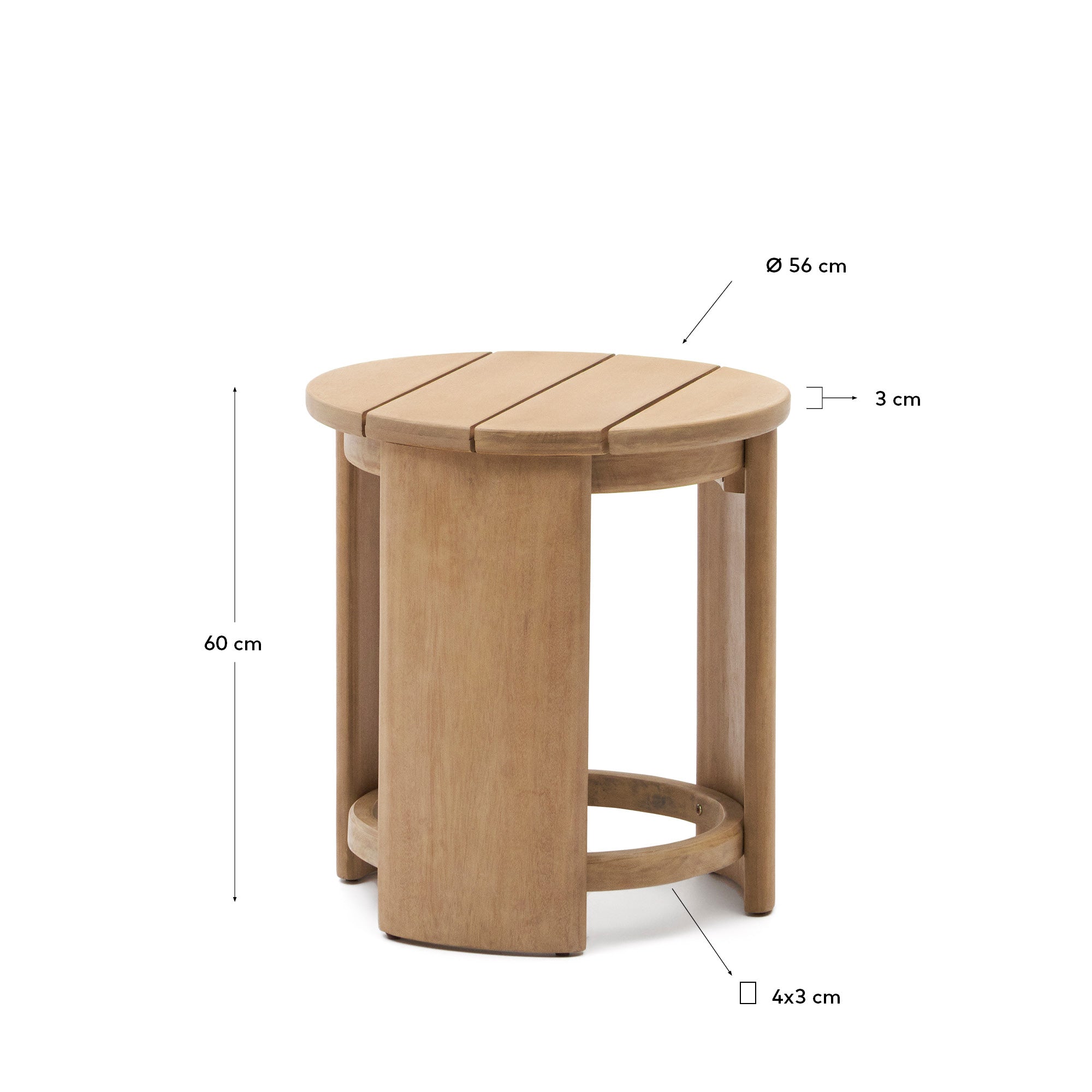 Stilvoller Xoriguer Beistelltisch aus massivem Eukalyptusholz, Ø 56 cm, wetterfest, FSC-zertifiziert und mit einzigartiger Holzmaserung.
