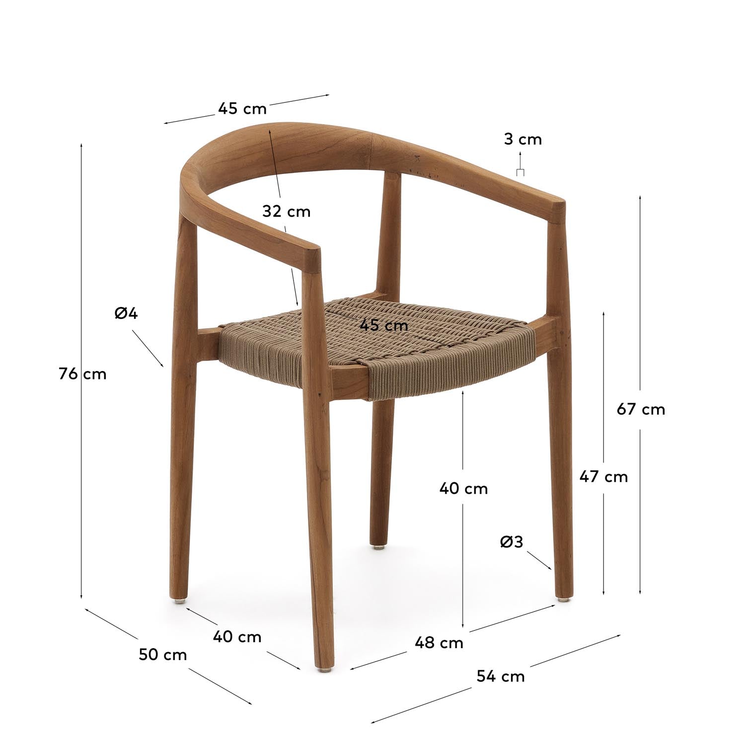 Entdecken Sie den Ydalia Outdoor-Stuhl von Kave Home: stilvolles Teakholz, elegantes Design, ergonomisch und stapelbar für jeden Garten.