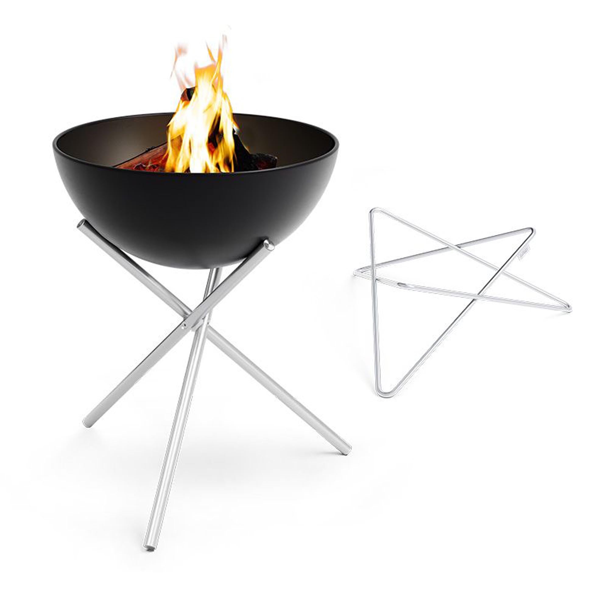 BOWL 57 Feuerset: Vielseitig, schwebend, ideal zum Grillen. Emaillierte Stahlhalbkugel, stabiler Edelstahlfuss, flexible Höhen.