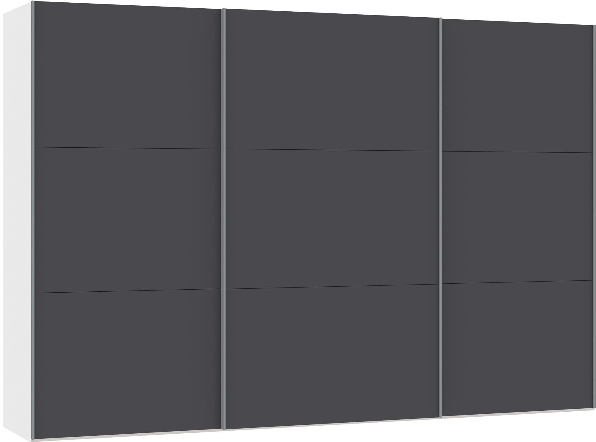 Geräumiger Schwebetürenschrank in elegantem Anthrazit, ausgestattet mit nützlichem Zubehör für optimalen Stauraum.