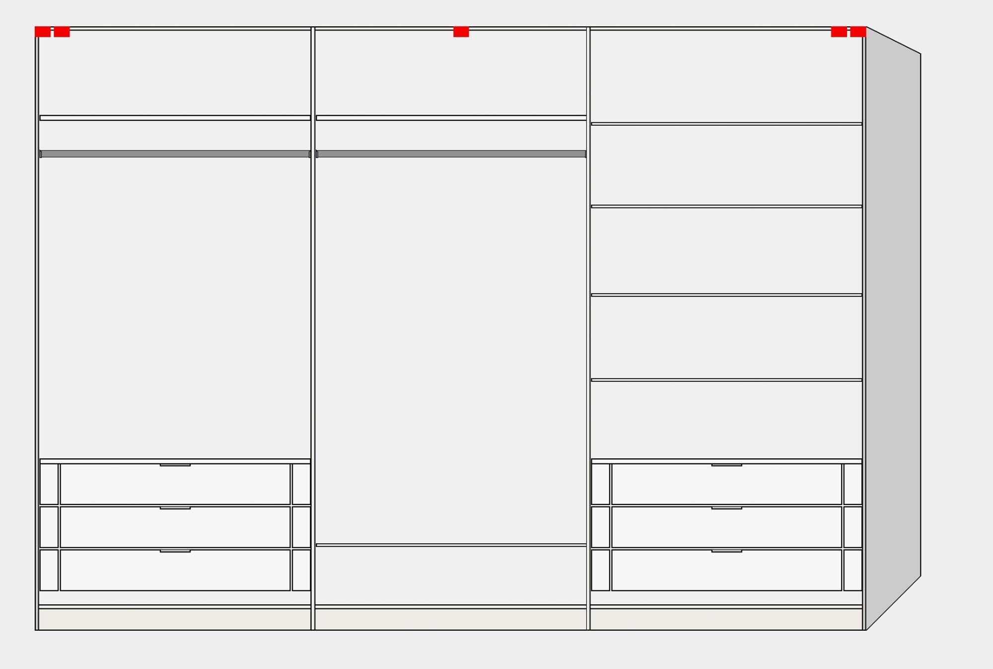 Moderner XL Schwebetürenschrank in Eiche mit Spiegel von Jutzler. Hochwertige Materialien, vielseitige Innenausstattung und einfacher Aufbau.
