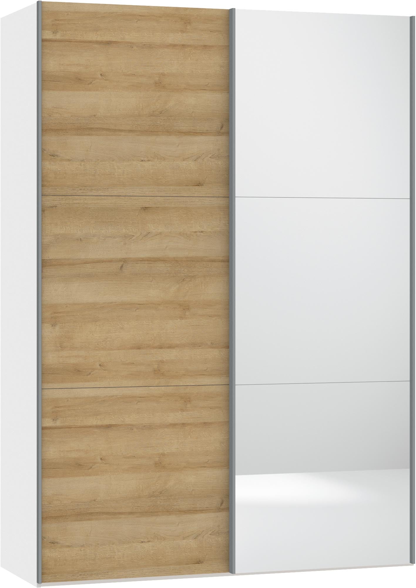 Eleganter Schwebetürenschrank XXS in Eiche mit Spiegel, perfekt für kleine Räume und zeitgemäße Einrichtungsideen.