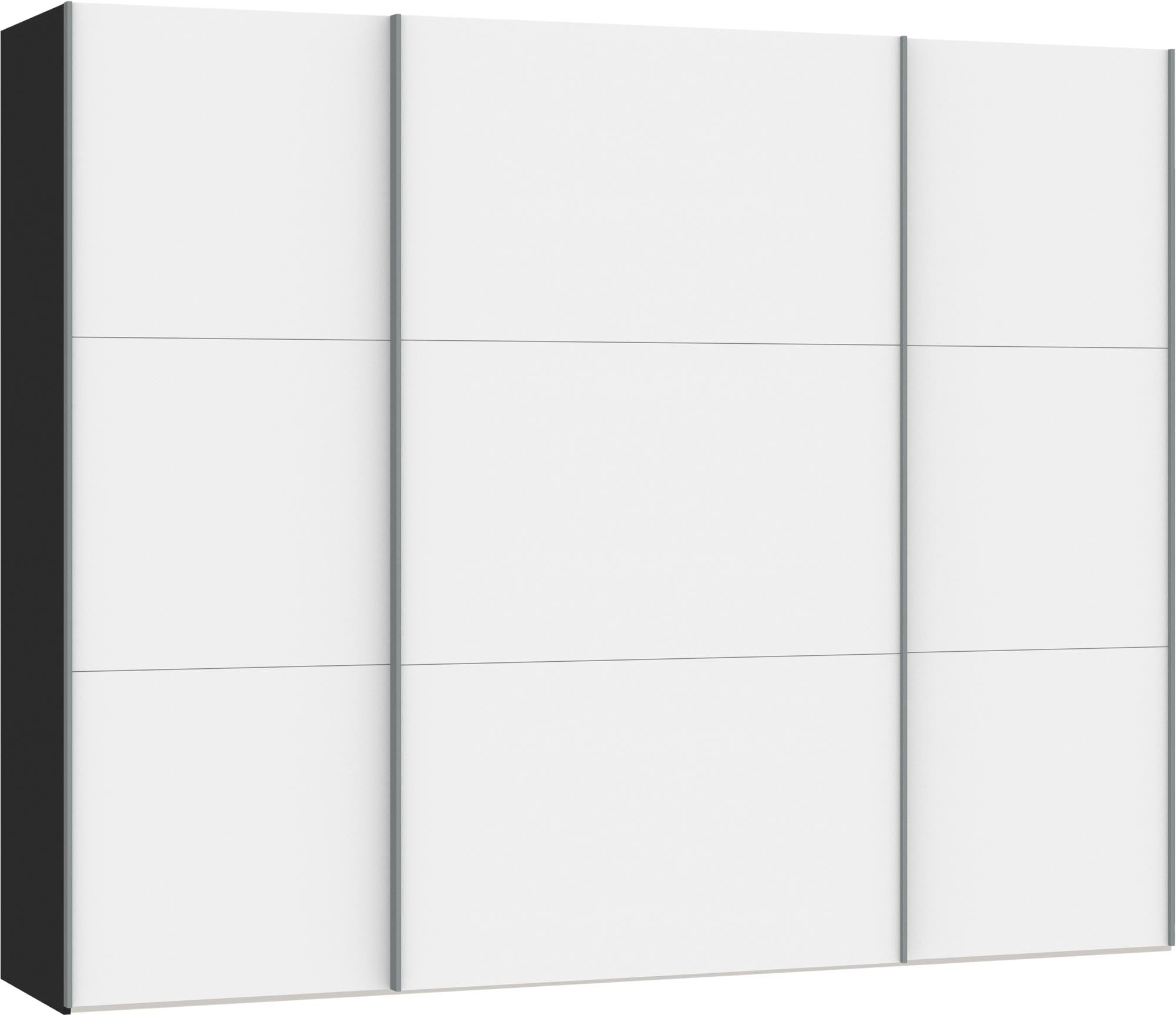 Moderner Schwebetürenschrank L in strahlendem Premiumweiss von Jutzler, ausgestattet mit praktischem Zubehör für optimalen Stauraum.